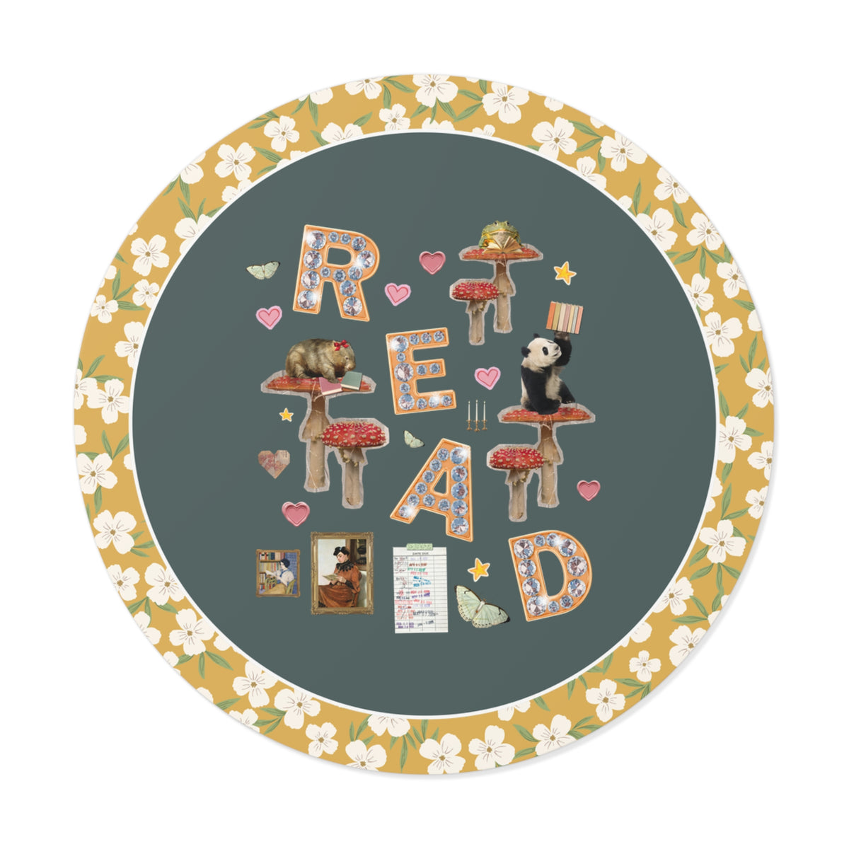 Read Animal Lover Sticker with Famous Paintings and Hearts, Cute 90s Aesthetic Book Lover or Bookworm Sticker for School Librarian or Reader