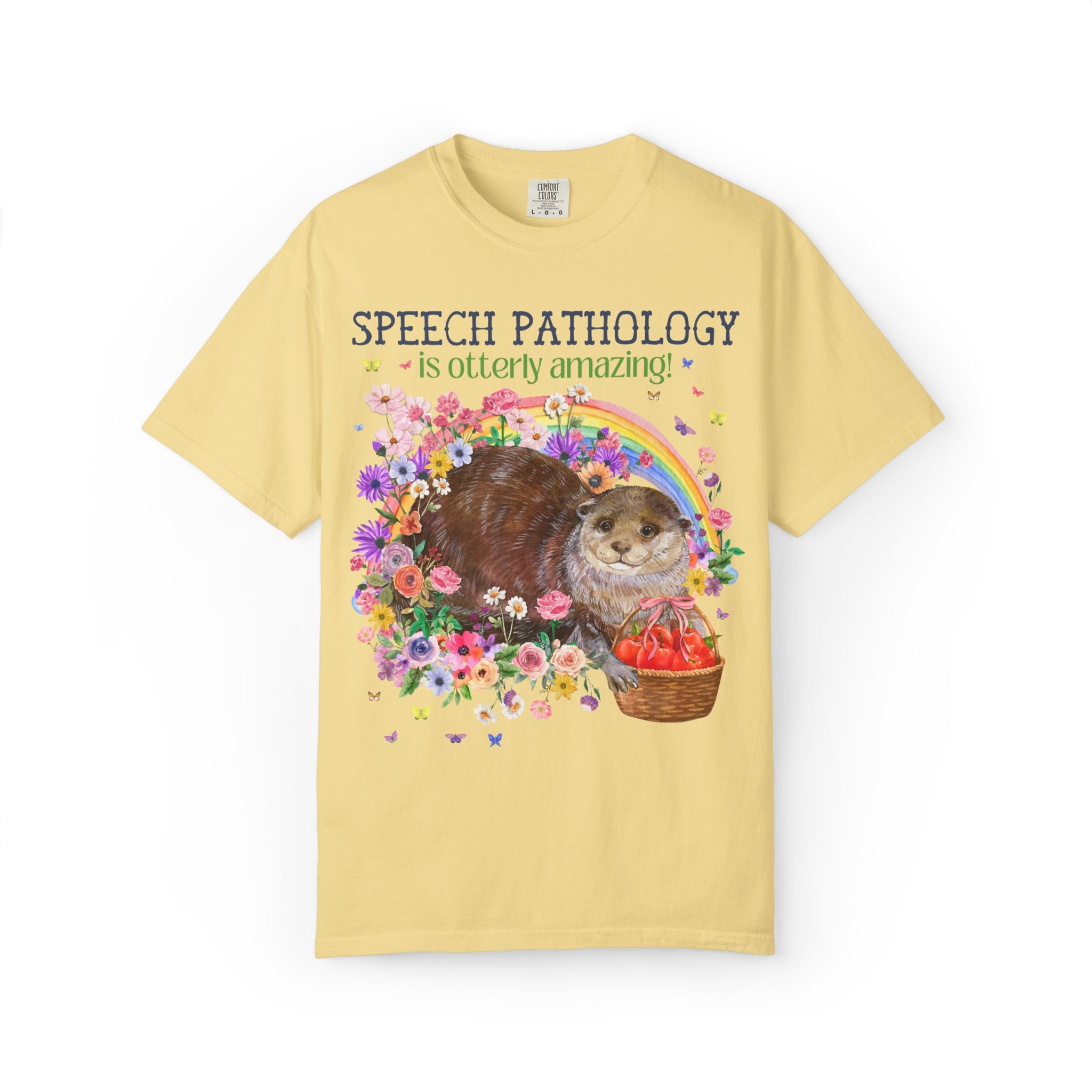 Otterly Amazing Grade Level Matching Teacher Tee Shirt with Flowers and a Rainbow: Colorful Maximalist Back to School Speech Teacher Tee