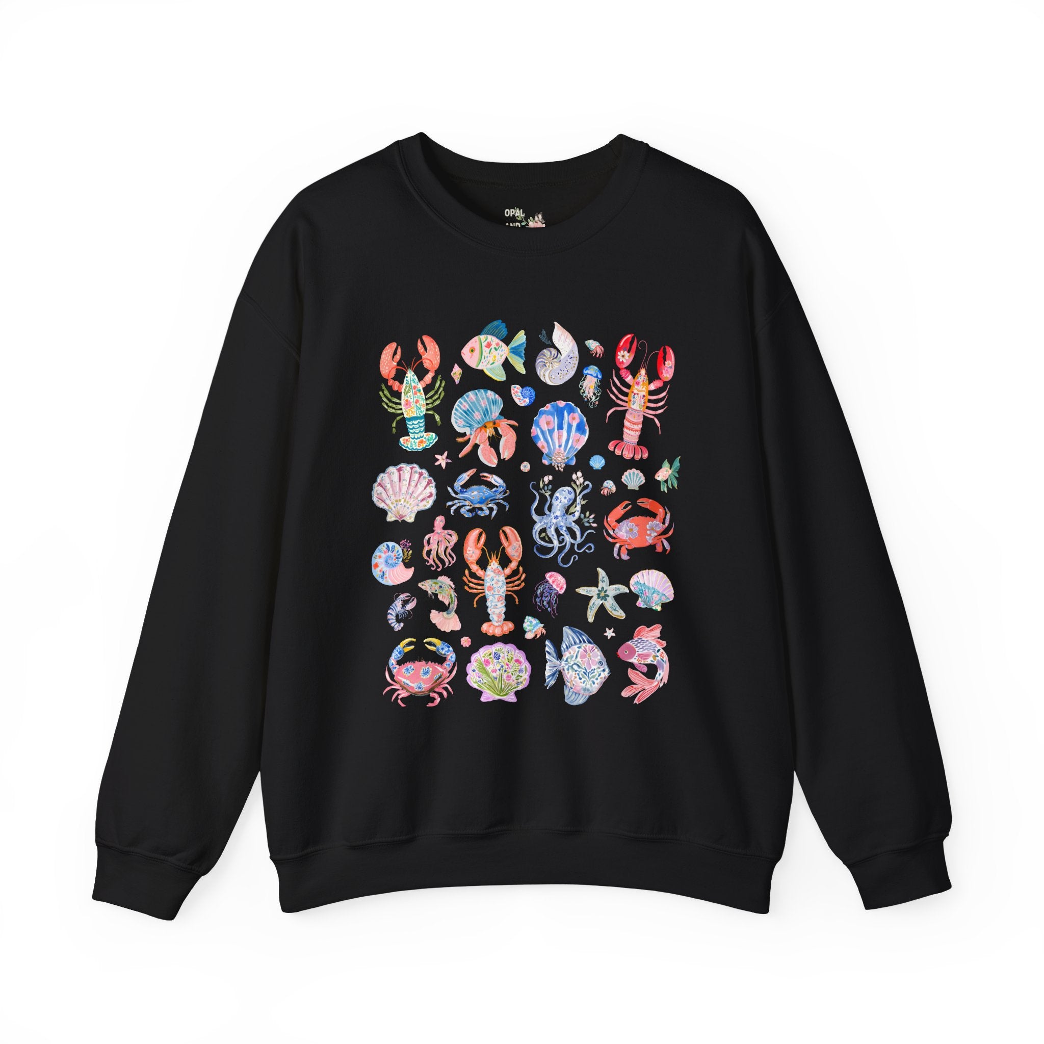 Floral Ocean Animal Lover Sweatshirt with Fish, Crabs, and Lobsters: Boho Flower Goblincore Crewneck for Trip to Beach, Matching Cruise Shirt