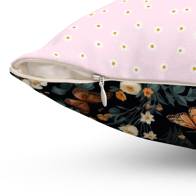 Cozy Whimsigoth Pillow with Floral Ghost: I Believe in Naps | Reversible Boho Butterfly Pillow,