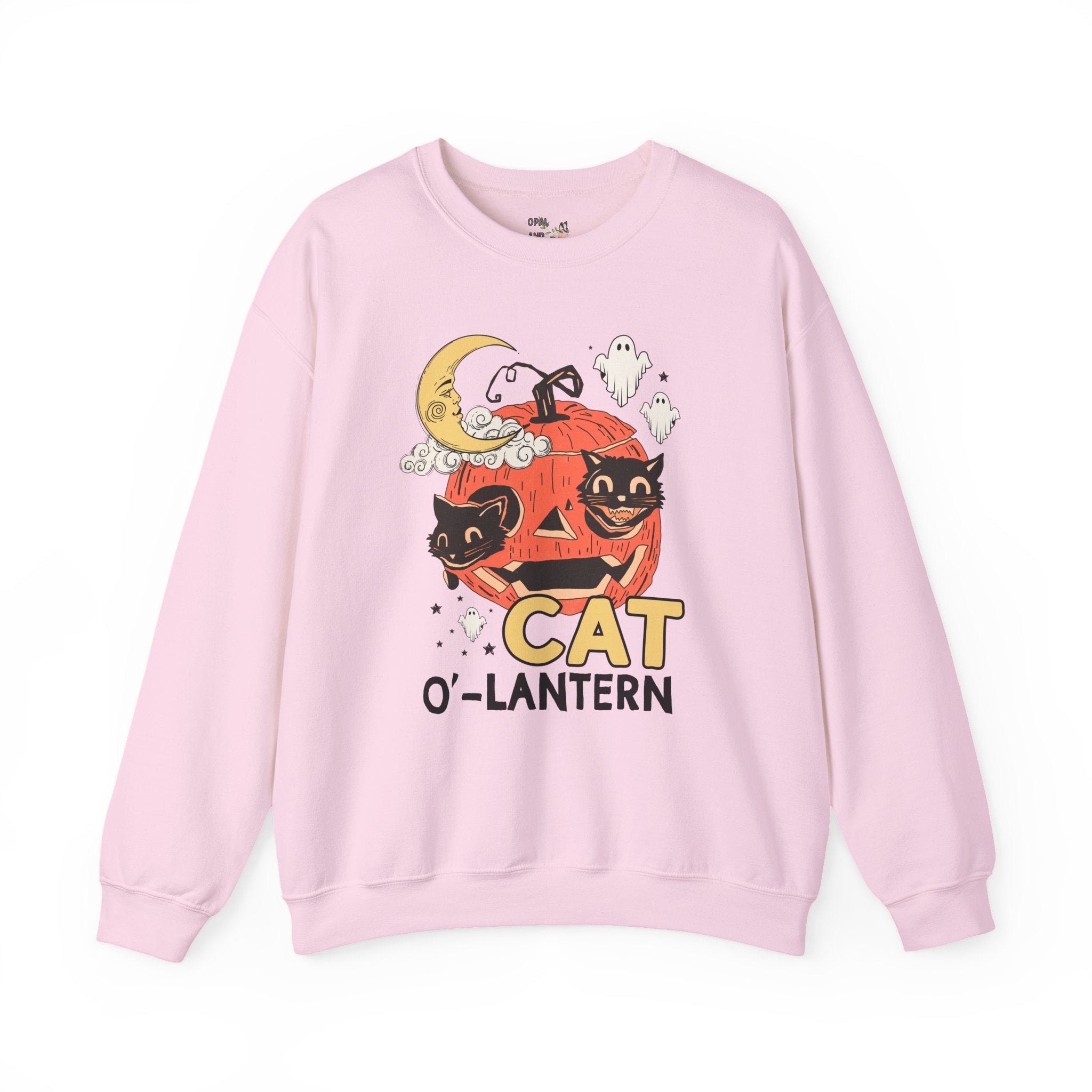Halloween Cat Lover Sweatshirt with Pumpkin and Ghosts: Nostalgic Halloween Crewneck for Cat Mom or Cat Dad, Silly Cat Lover Halloween Shirt
