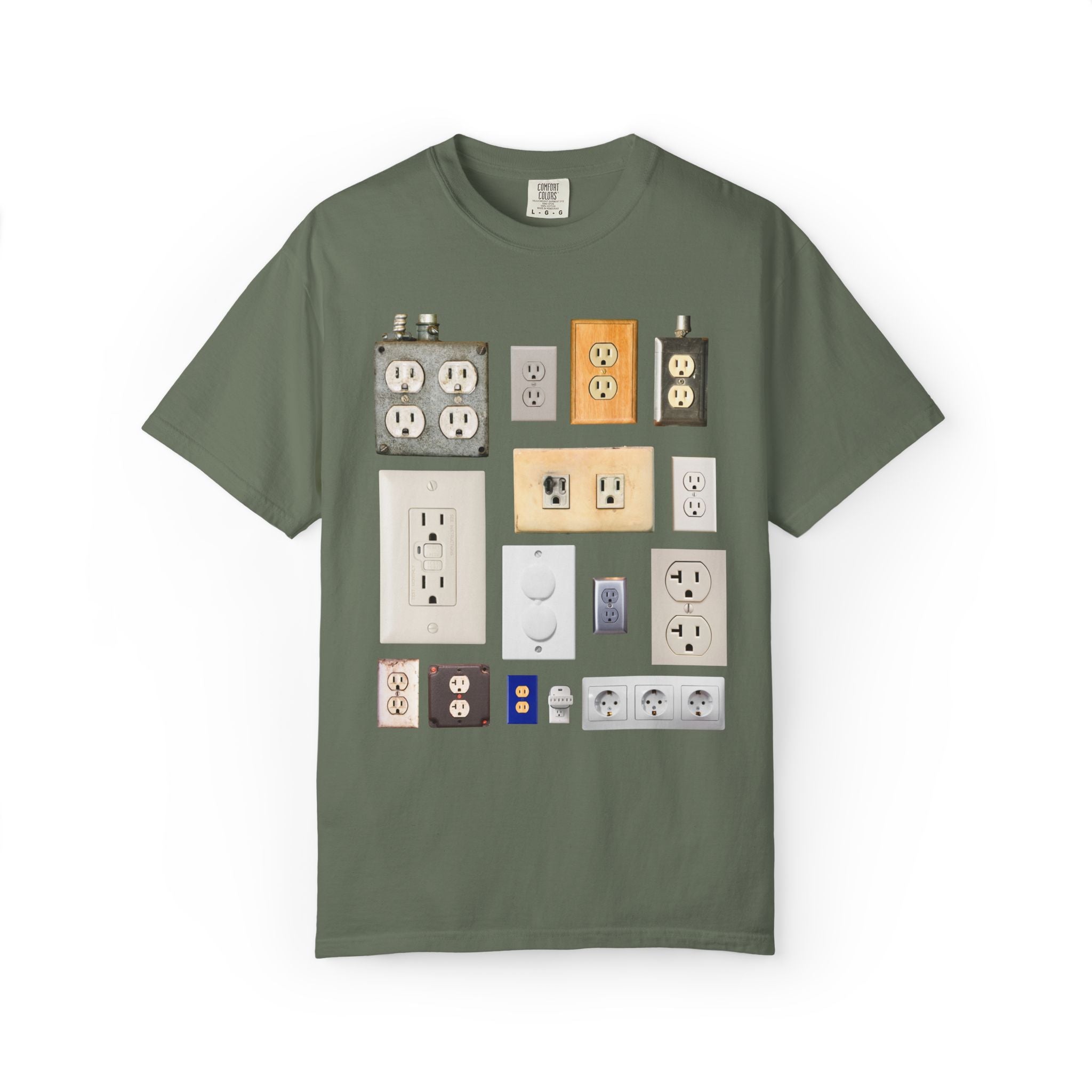 Electrical Science or Electric Technician Tee Shirt with Electrical Outlets: Funny Electrostatics Electricity Gift for Science Teacher