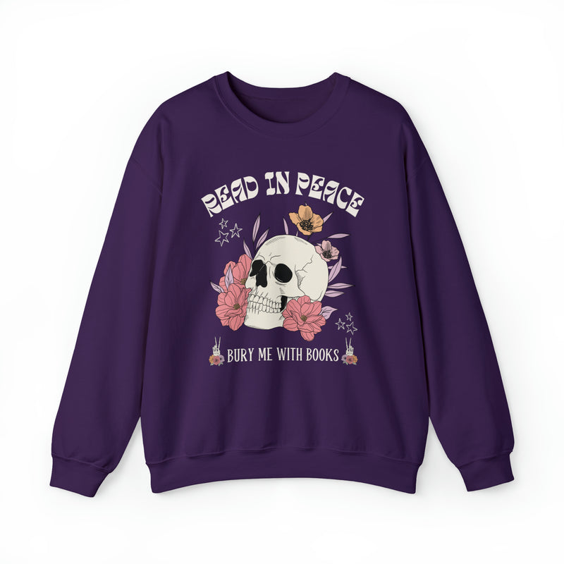 Bookish Floral Skull Crewneck for Halloween: Read In Peace | Funny Cottagecore Spooky Season Gift