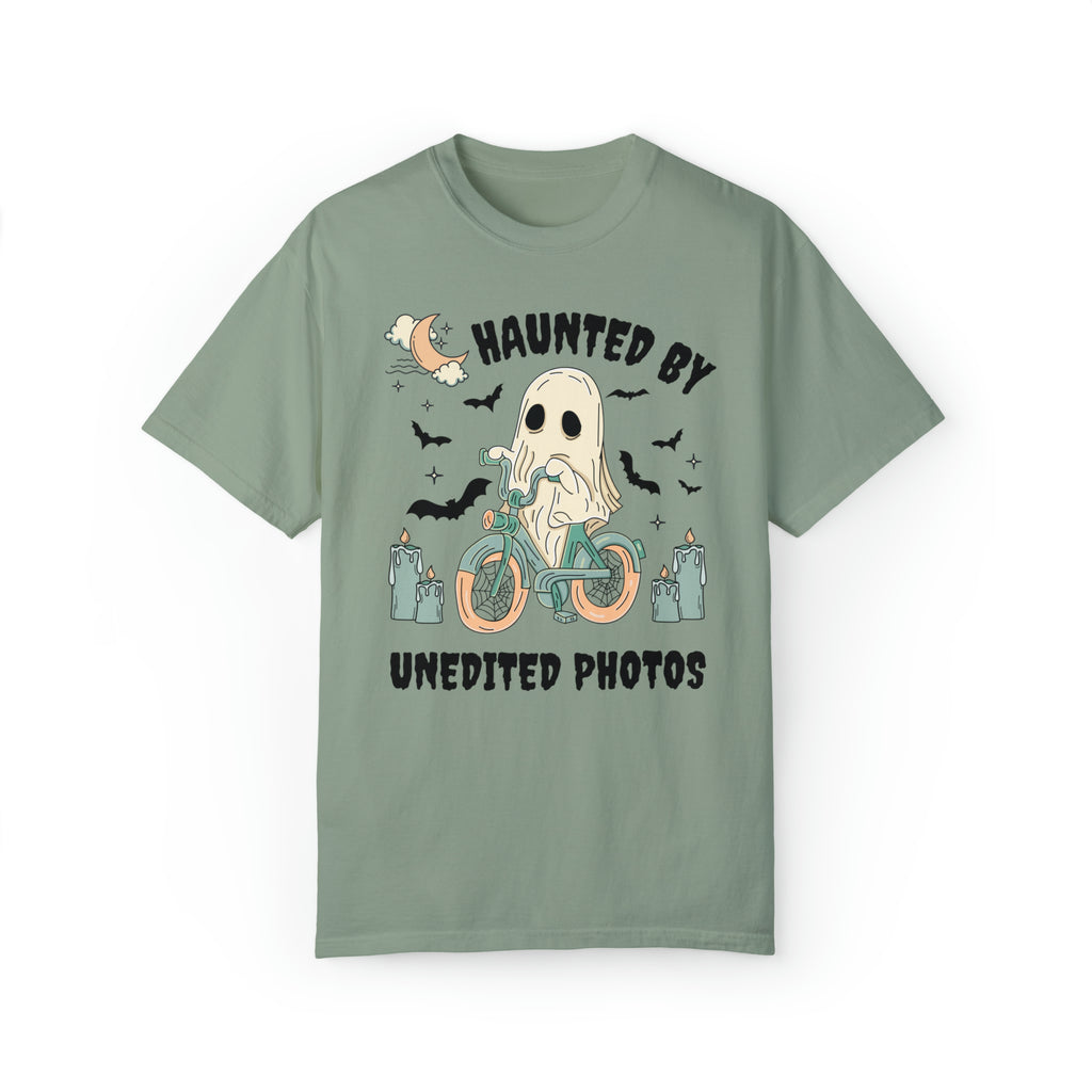 Funny Photographer Shirt for Halloween: Haunted By Unedited Photos | Spooky Season Tee for Photographer
