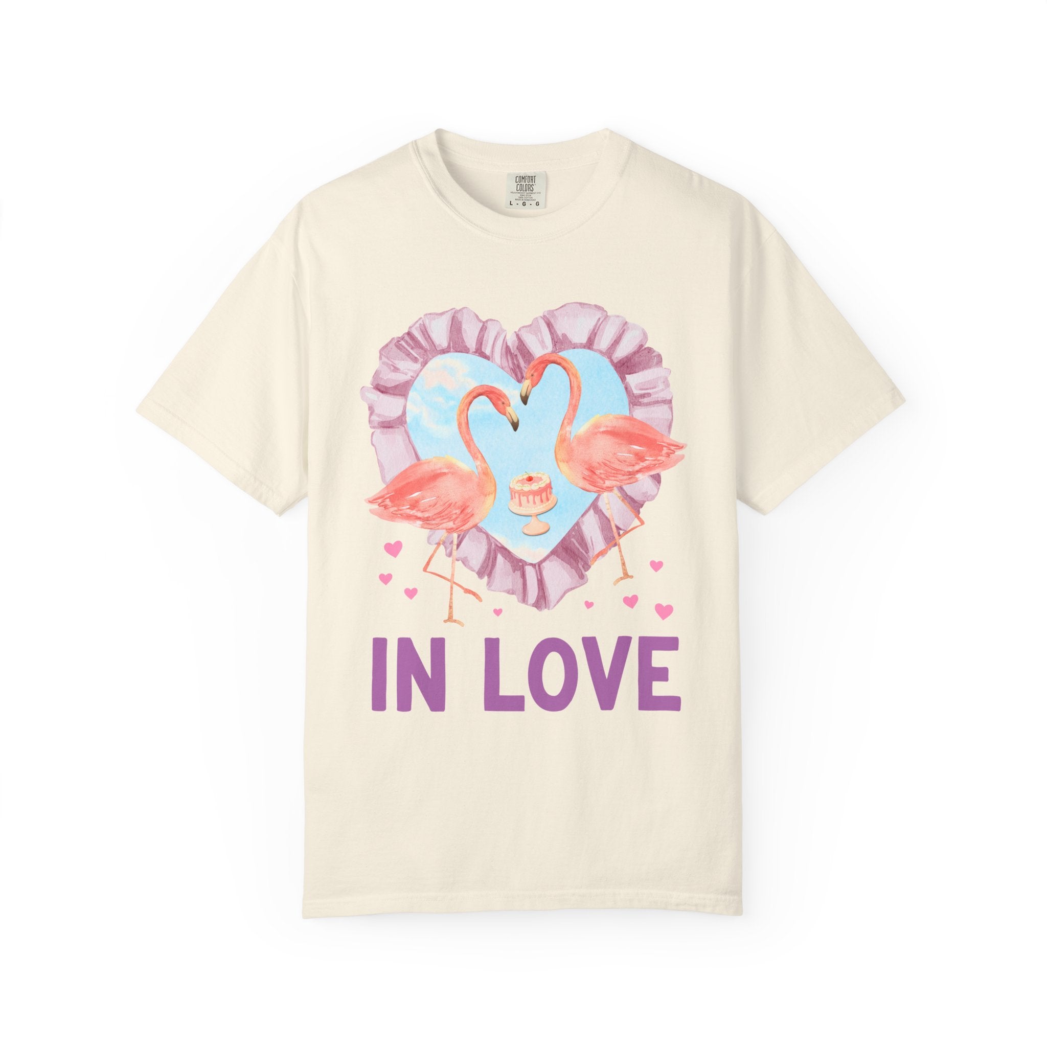 Kitschy Wedding Bachelorette Party Tee Shirt, Ruffle Heart and Flamingoes: Silly 90s Aesthetic Animal Lover Tee, Bridal Party, Bridesmaids