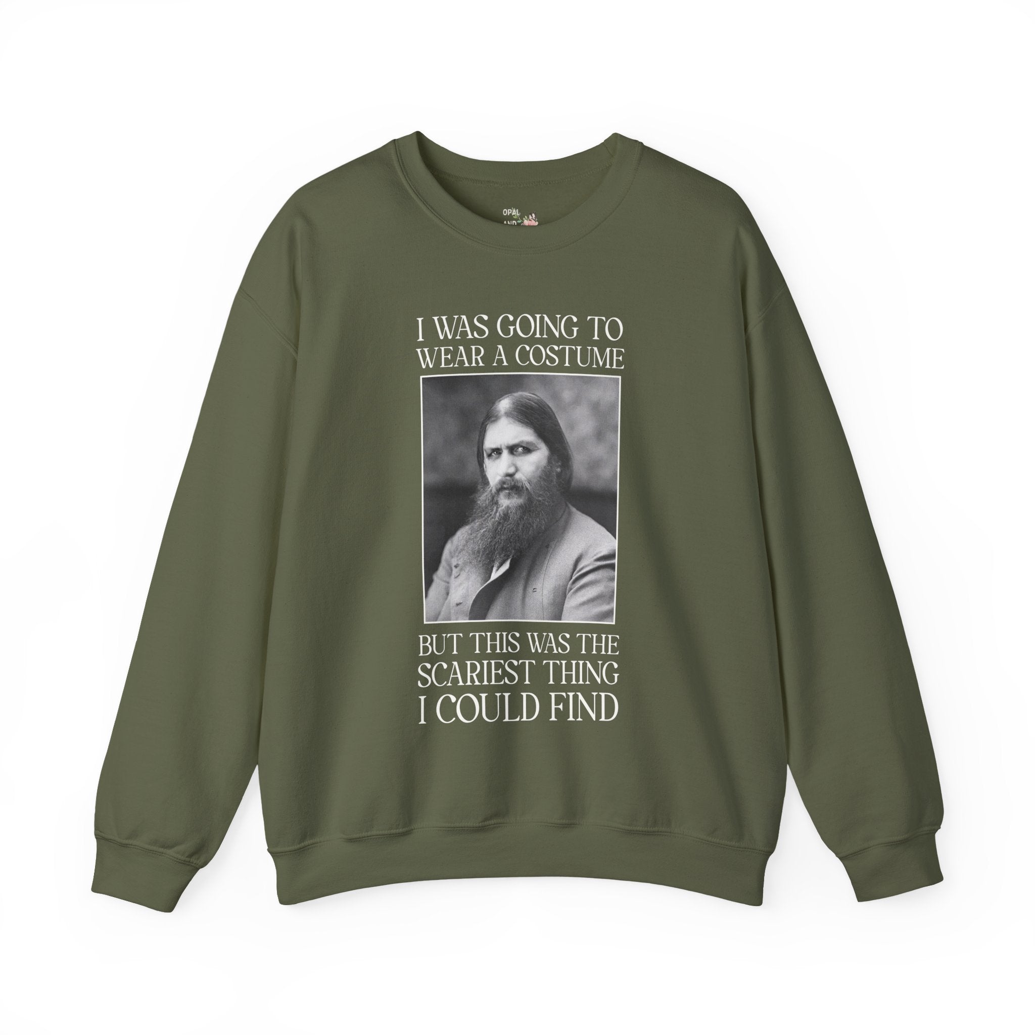 Halloween History Buff Sweatshirt with Rasputin: Russian World War I Era History, Early 1900s History Lover, Scariest Thing I Could Find