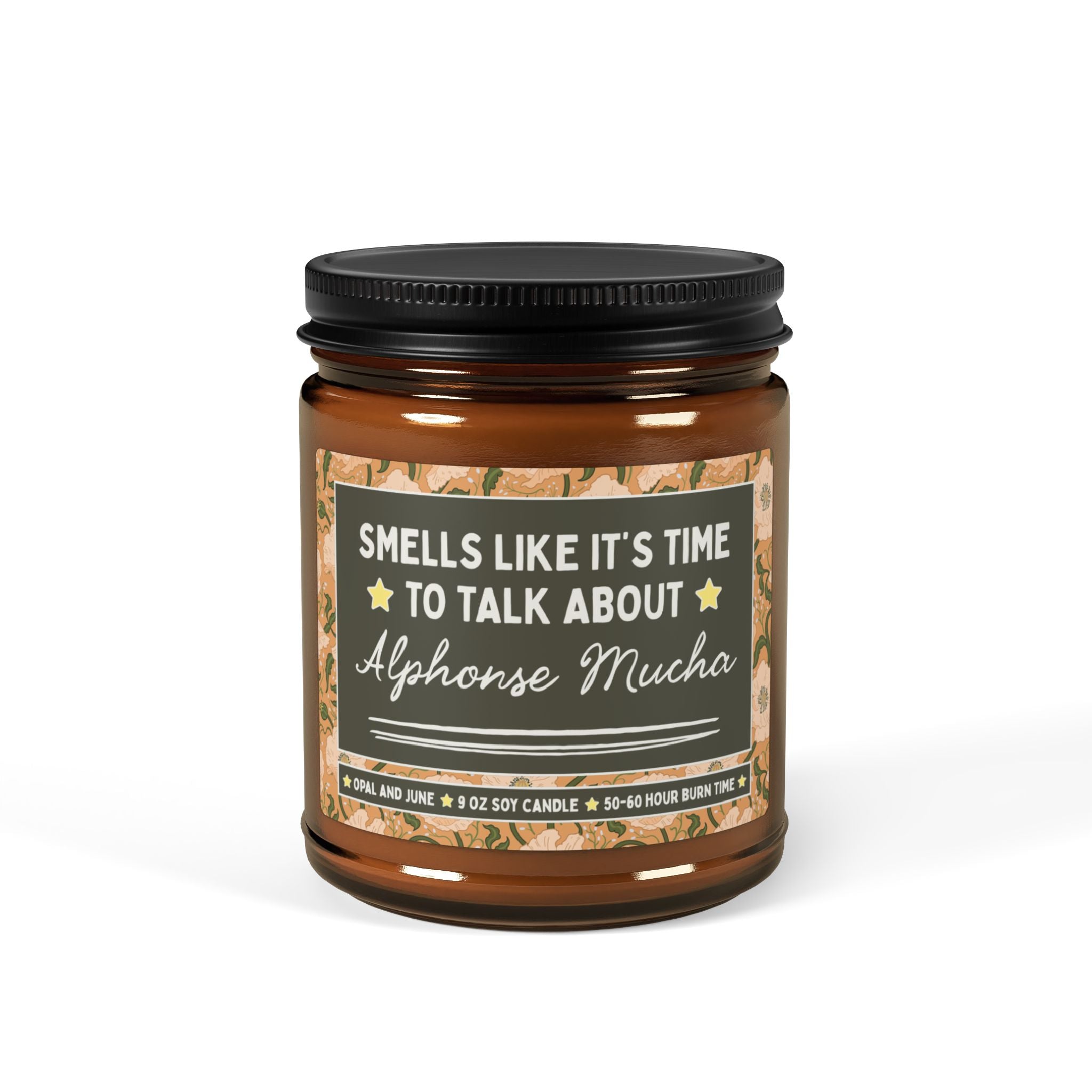 Smells Like it's Time to Talk About Alphonse Mucha: 9 oz Soy Candle | Early 1900s Art History Lover Gift, Art Nouveau Art Historian Gift