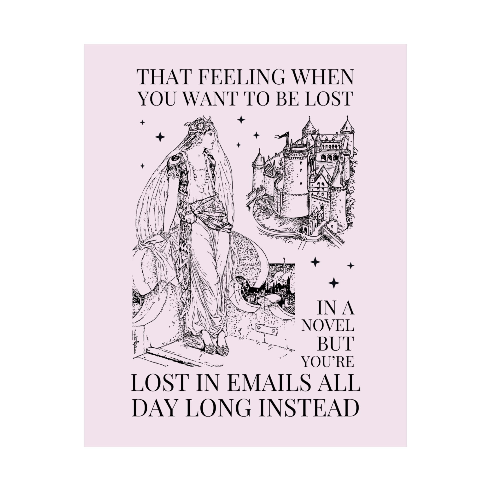 Bookish Co-Worker Thank You Gift for Book Lover, Silly Fantasy Romance Reader Poster Print: Lost in Emails Instead, Funny Reading Gift