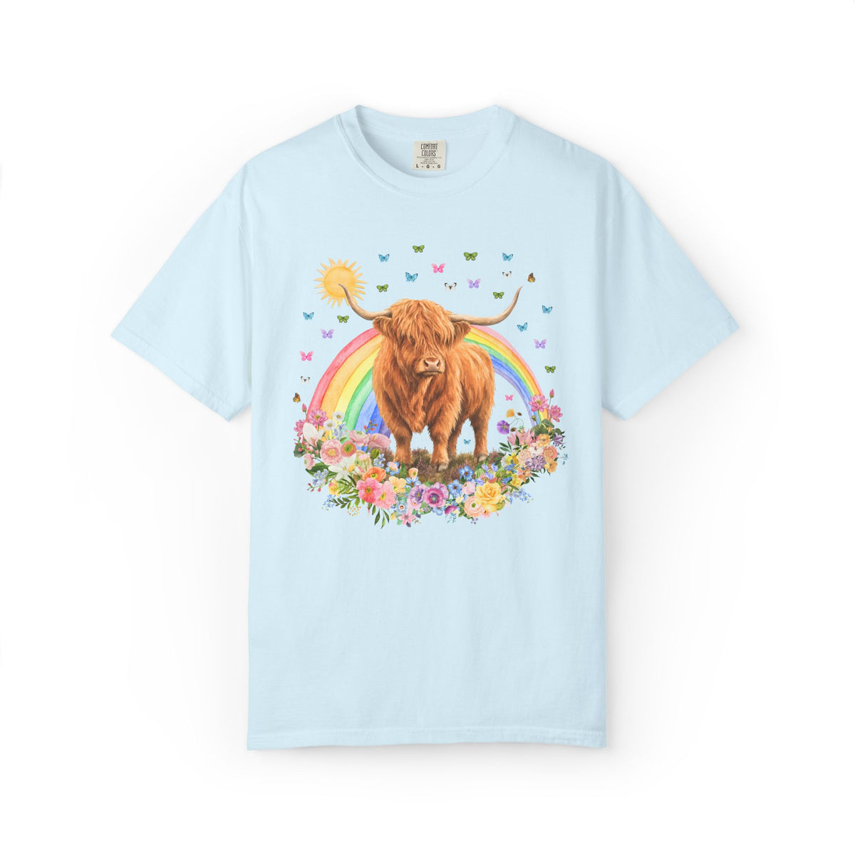 Floral Highland Cow Rainbow T-Shirt