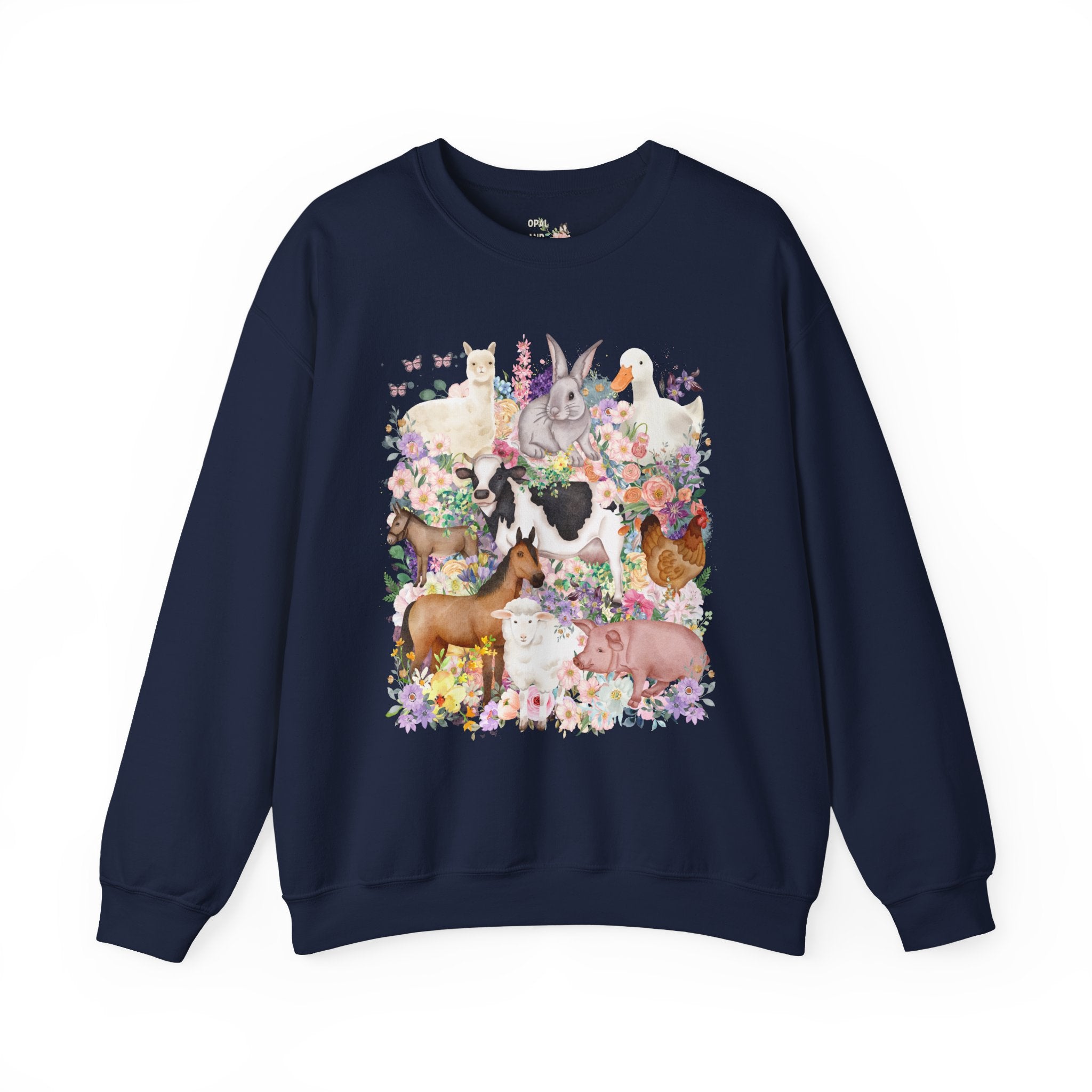 Funny and Whimsical Farm Animal Sweatshirt Inspired by 90s Animal Tees | Ridiculous and Cozy Cute Floral Shirt for Animal Lover or Farmer