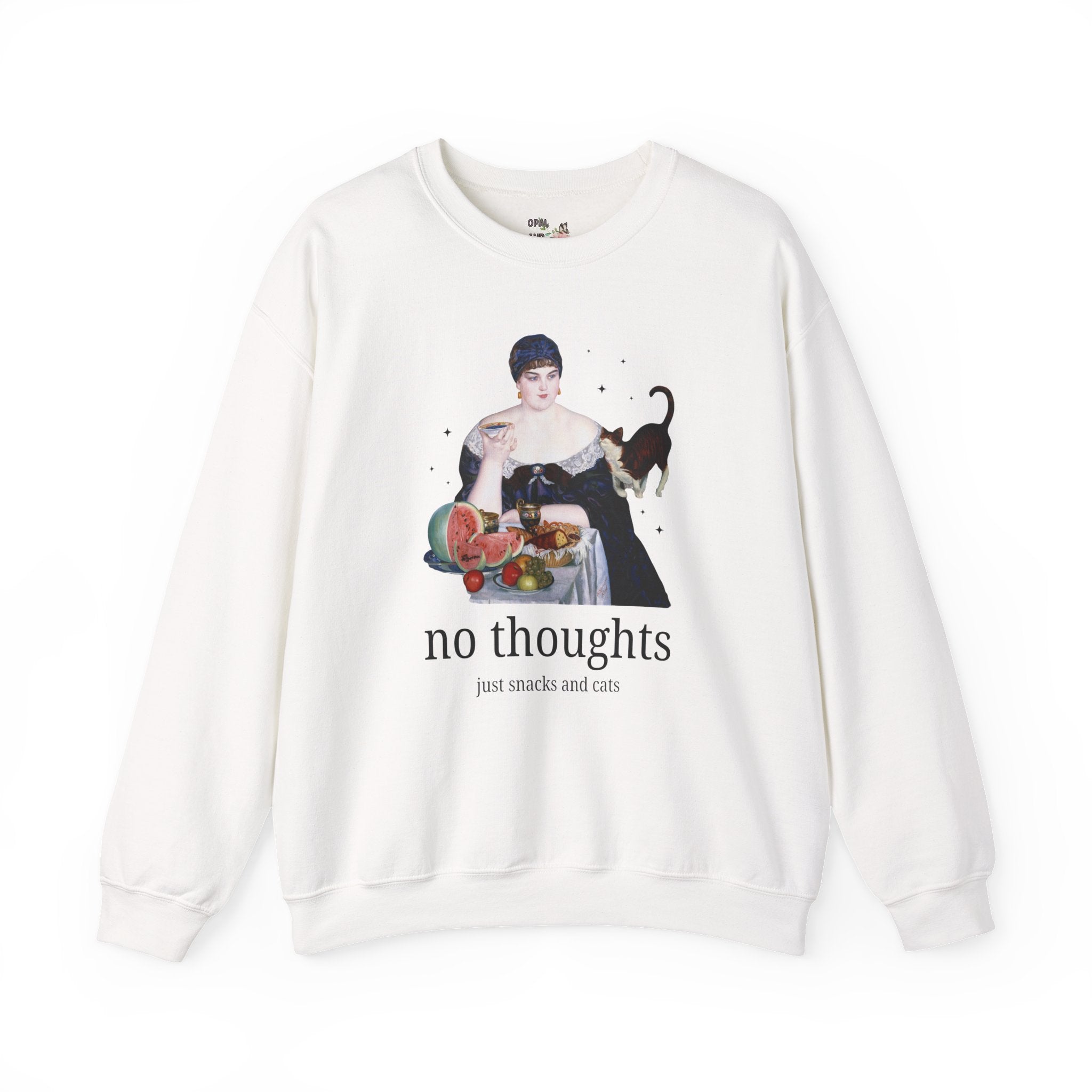 Art History Lover Sweatshirt for Cat Mom or Cat Dad: No Thoughts, Just Snacks and Cats, Silly 19th Century Art Lover Crewneck with Stars