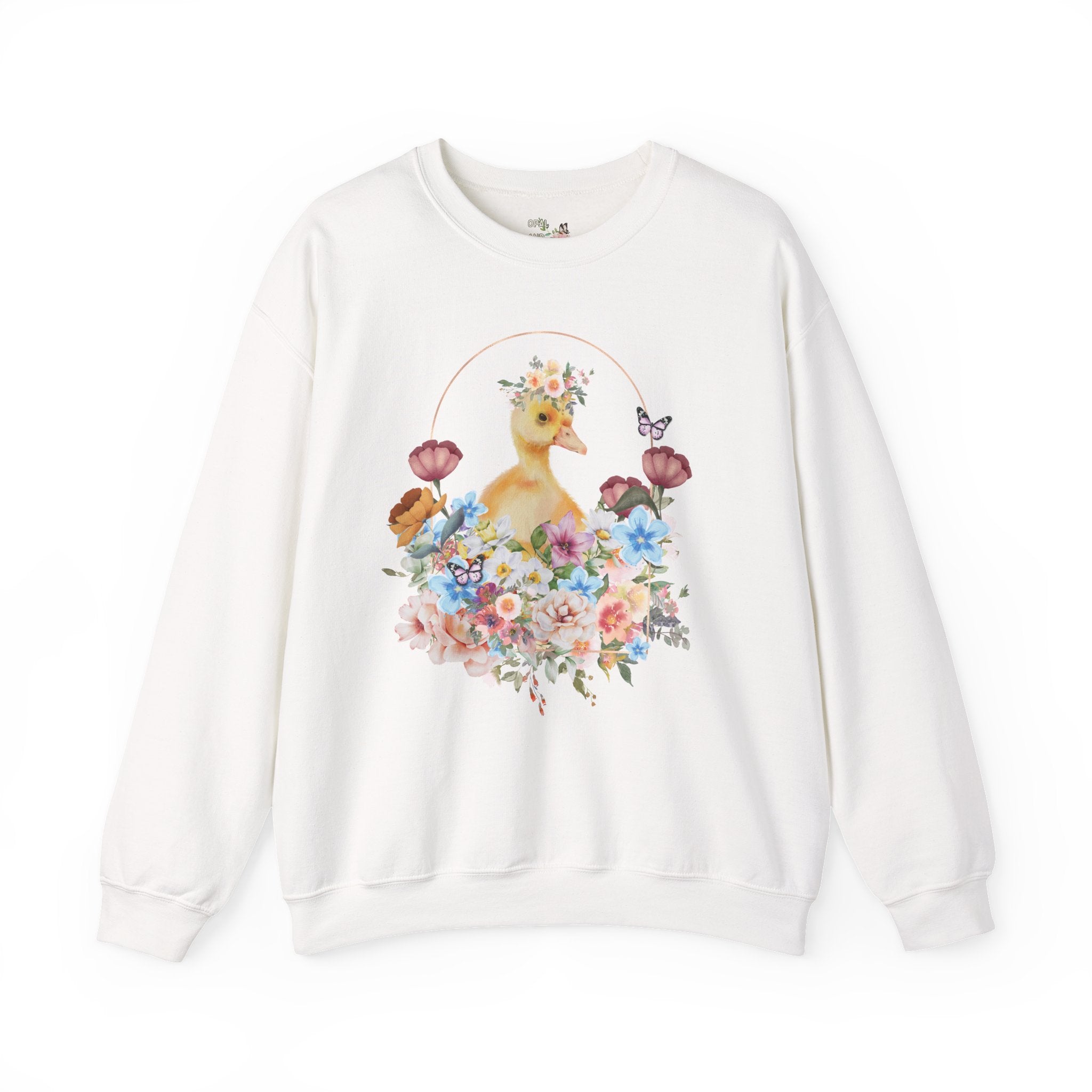 Floral Duck Sweatshirt with Butterfly | Cute Duck Sweatshirt, Floral Collage Sweatshirt, Duck with Flower Crown, Duckling Sitting in Flowers
