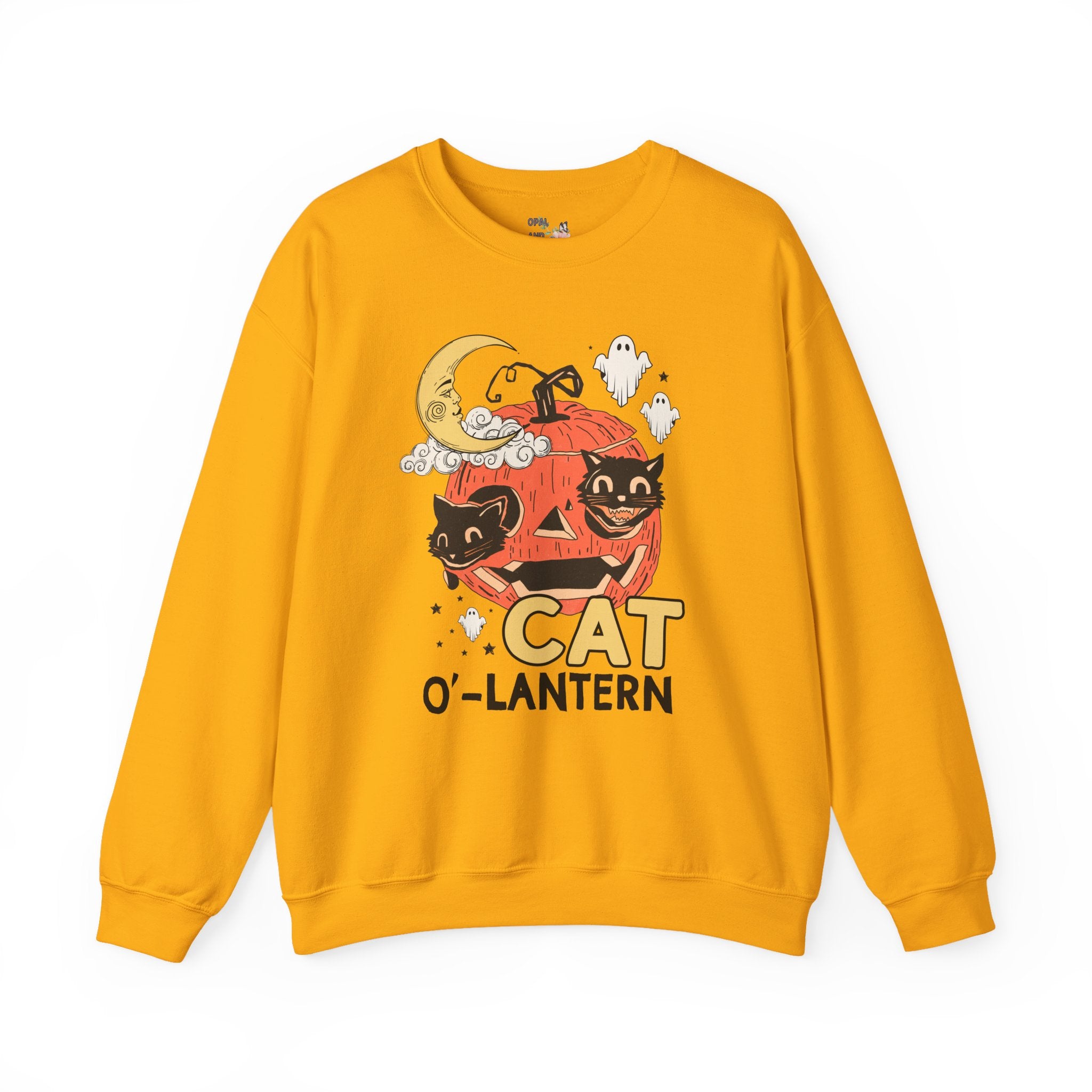 Halloween Cat Lover Sweatshirt with Pumpkin and Ghosts: Nostalgic Halloween Crewneck for Cat Mom or Cat Dad, Silly Cat Lover Halloween Shirt