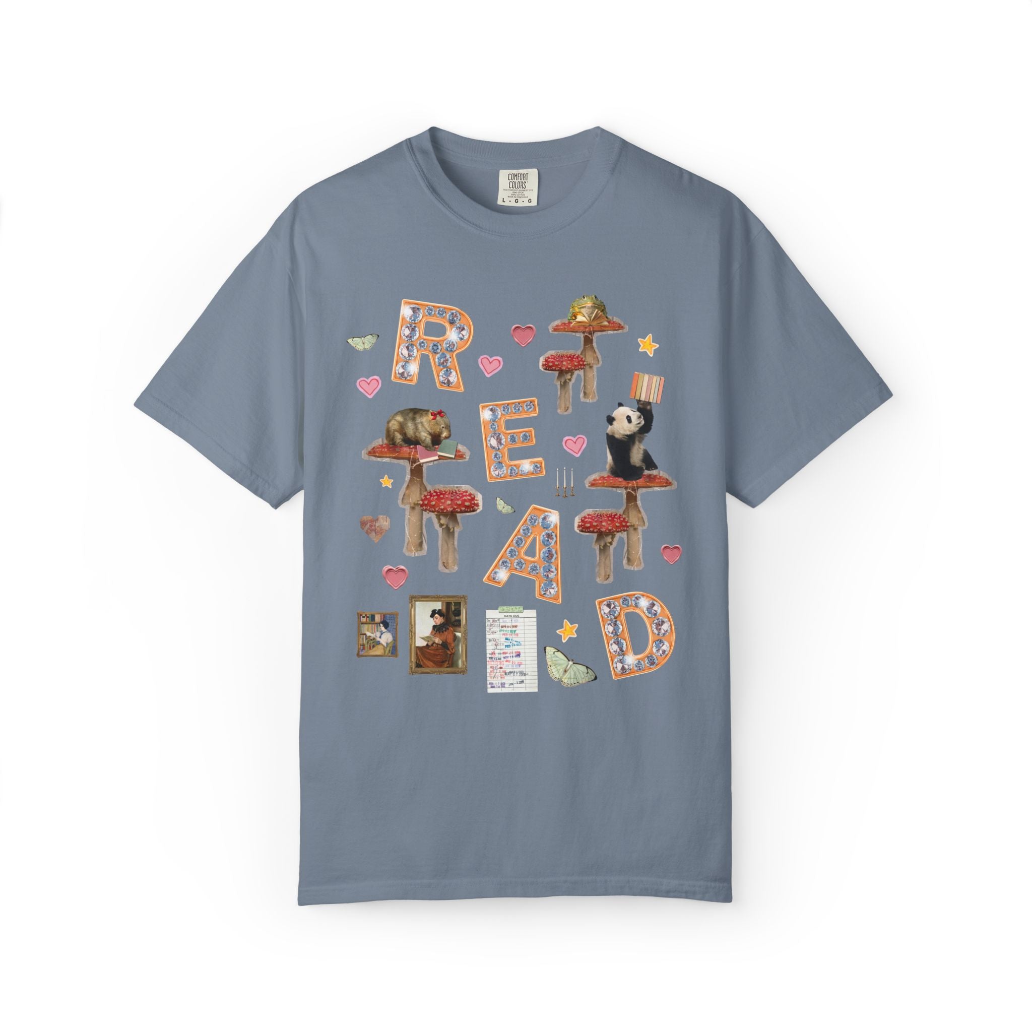 Read Animal Lover T-Shirt with Famous Paintings and Hearts, Cute 90s Aesthetic Book Lover or Bookworm T-Shirt for School Librarian or Reader