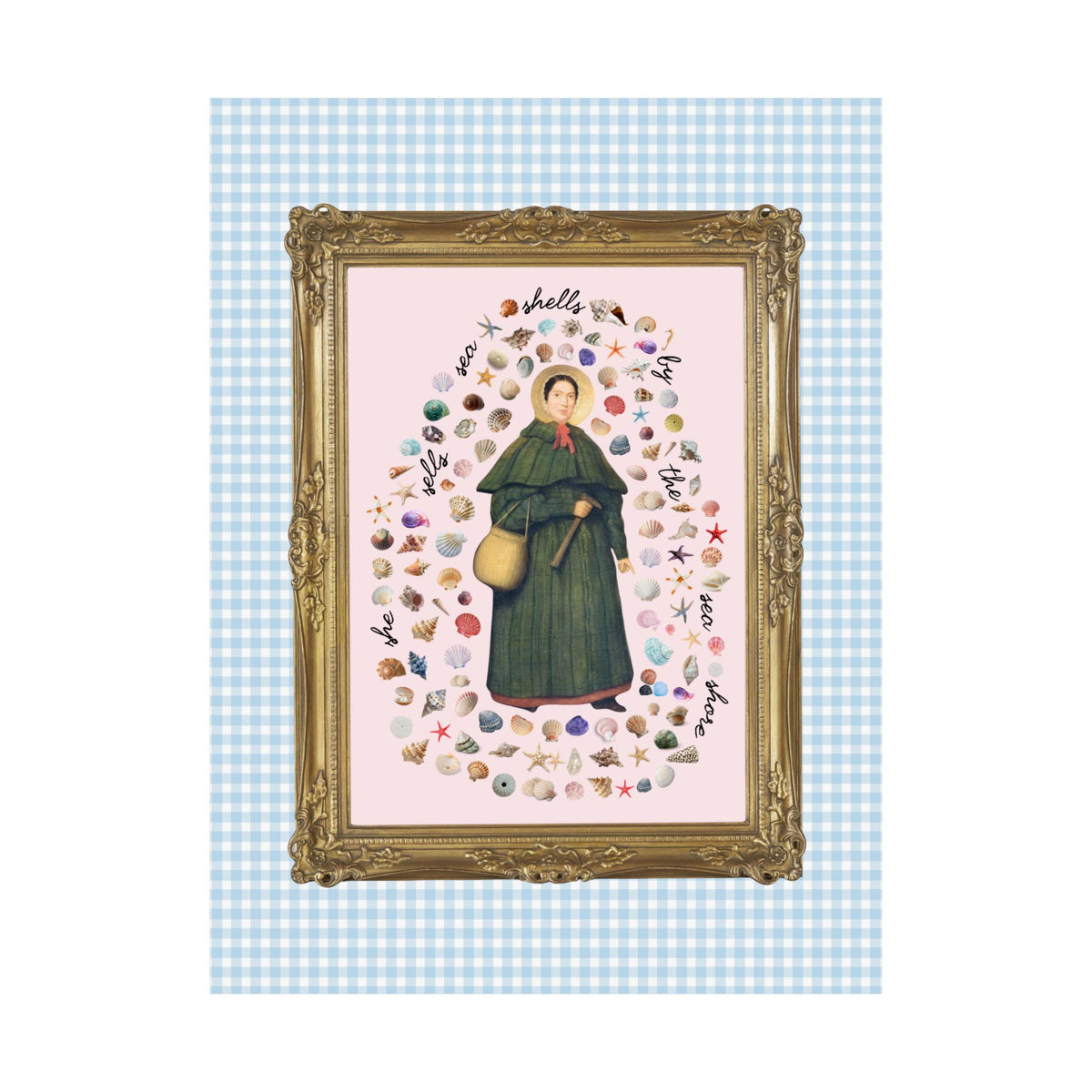 Speech Therapist Mary Anning Poster Print for Dinosaur Lover or Seashell Collector, Cute Conchologist or Elementary SLP Teacher Print with Shells