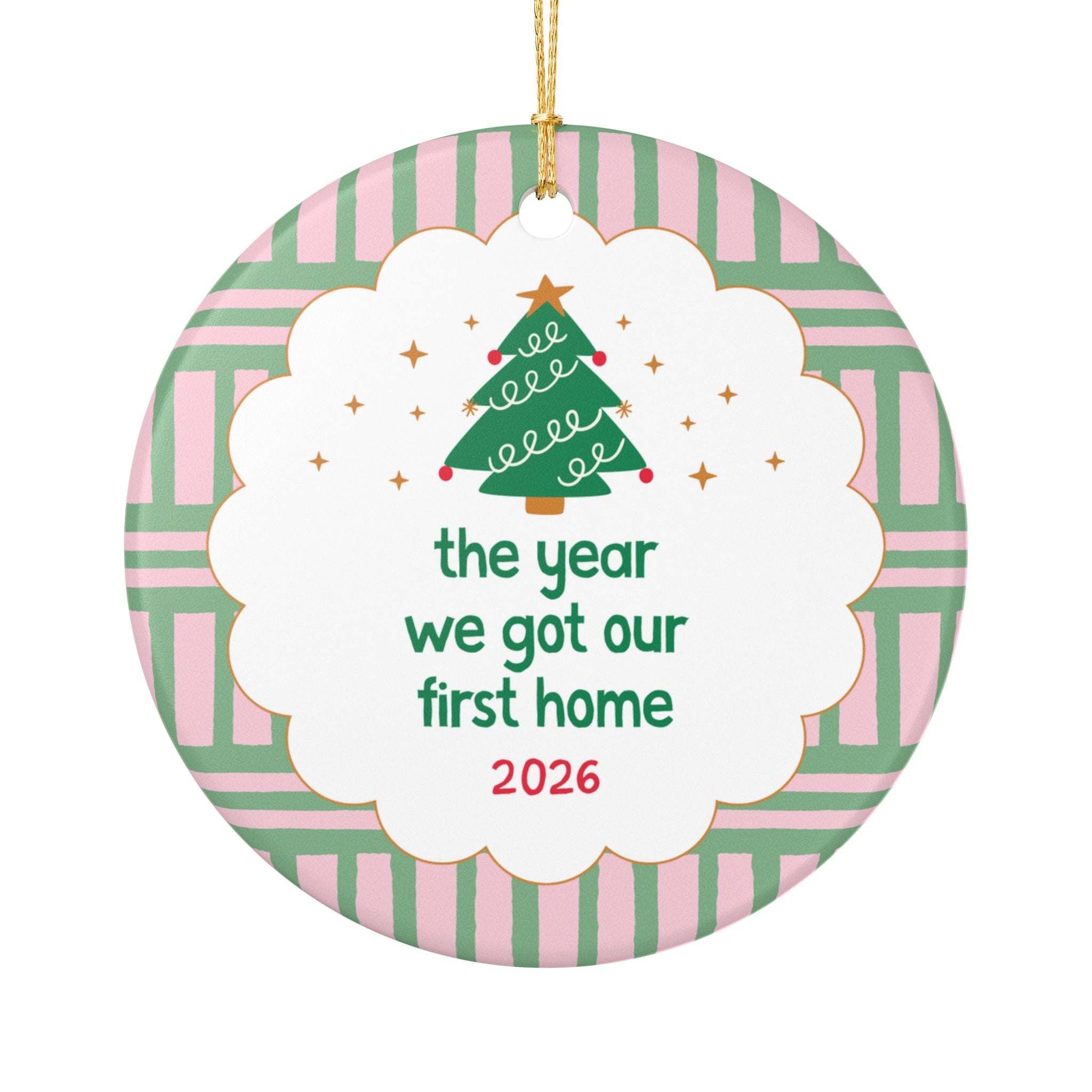 2026: The Year We Got Our First Home Nostalgic Holiday Ornament with Stripes, New Homeowner Gift for Couple Who Bought Their First Home