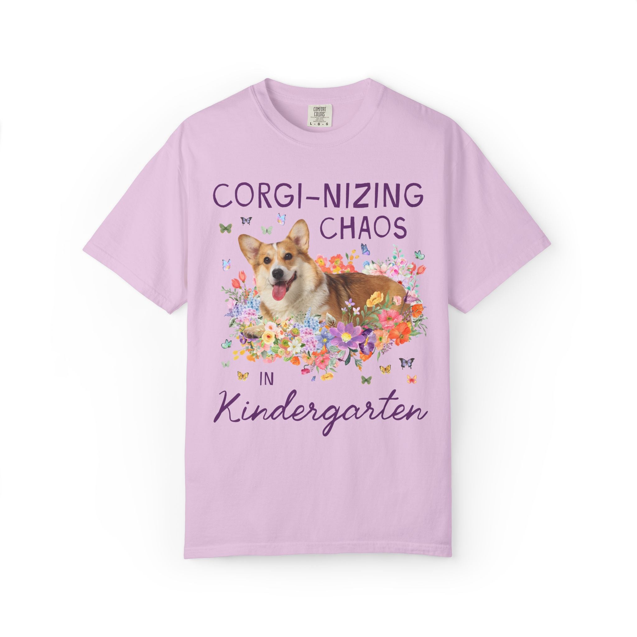 Kindergarten Teacher Tee Shirt: Corgi-Nizing Chaos Floral Tee for Animal Lover, Cute Welsh Corgi Dog Matching Teacher Tee, Back to School