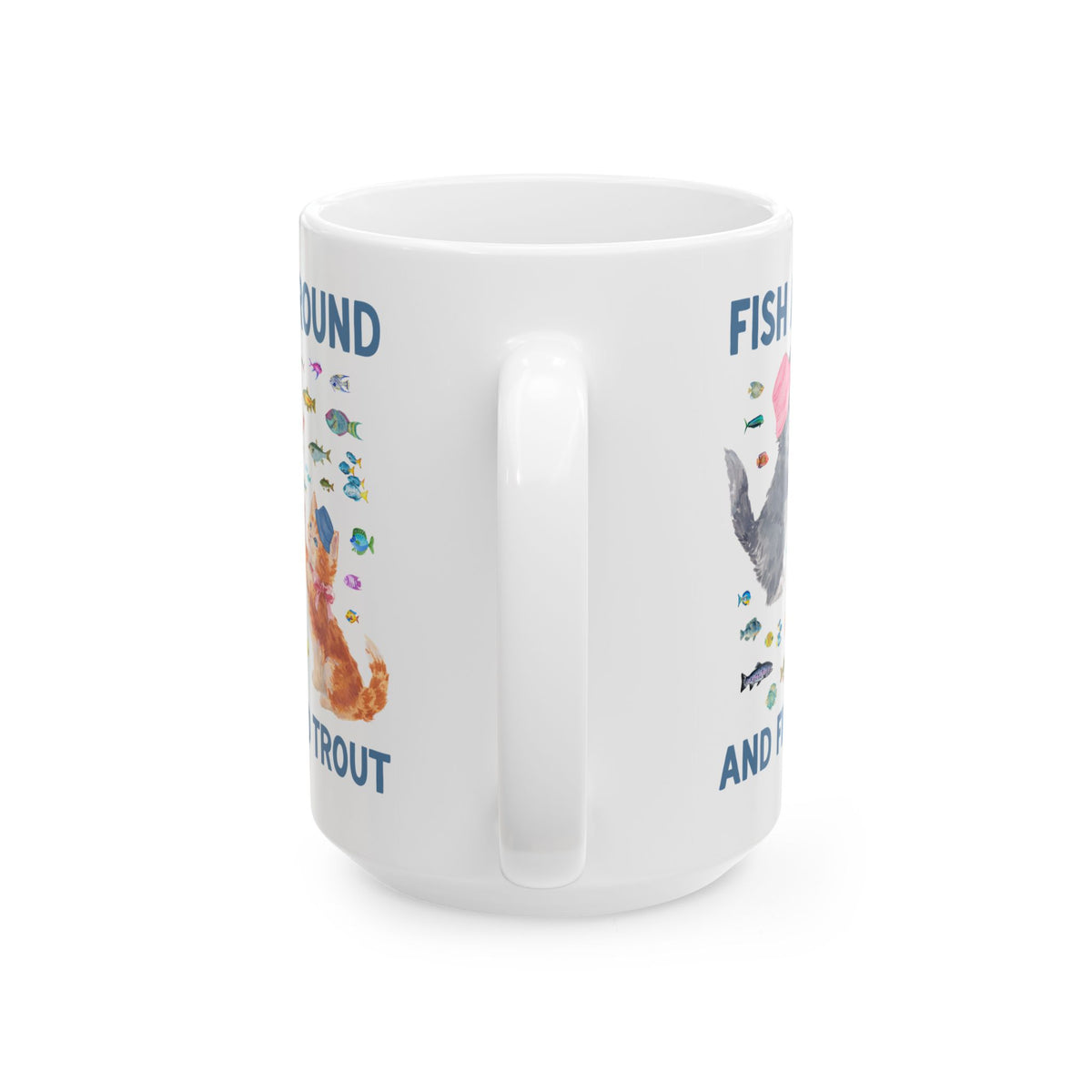 Fish Around and Find Trout Funny Cat Lover Coffee Mug for Cat Mom or Cat Dad, Silly Cat Parent Fishing Mug, Colorful 90s Aesthetic