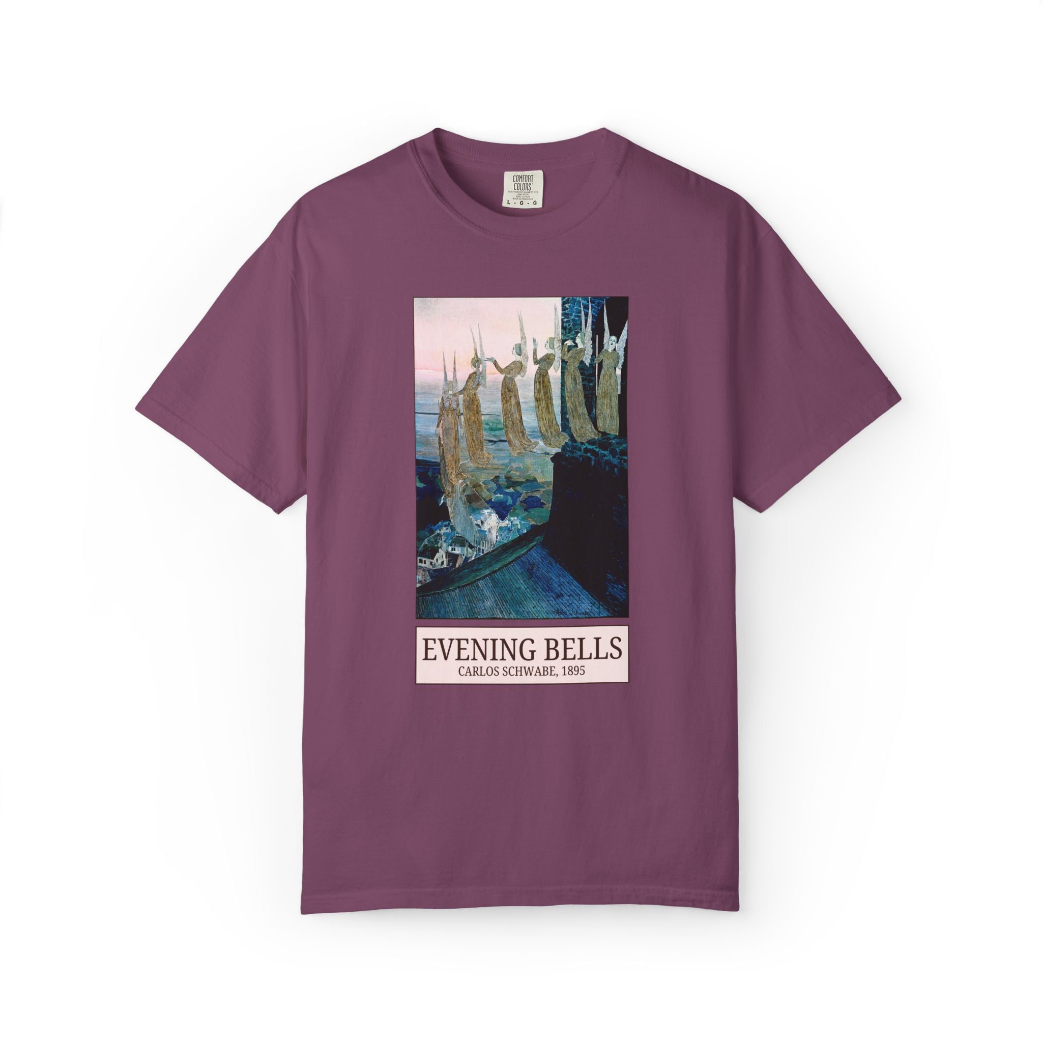 Evening Bells by Carlos Schwabe: Famous Painting from 19th Century, Colorful Art History Lover Tee Shirt, Symbolism Art Movement Late 1800s
