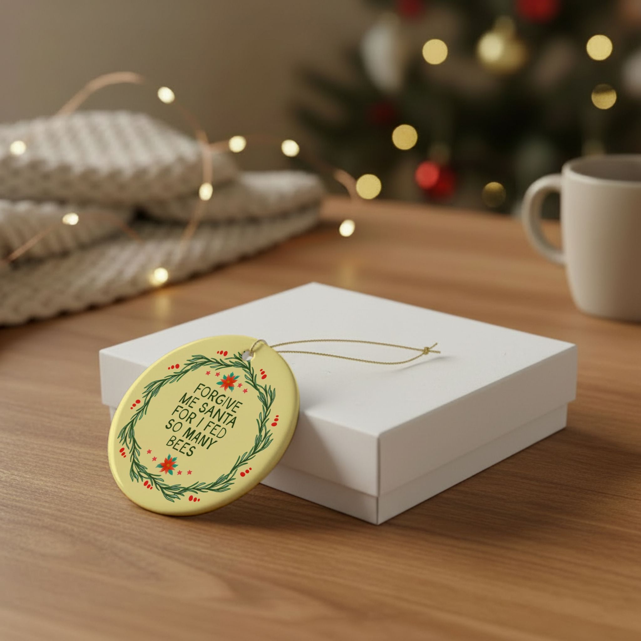 Forgive Me Santa For I Fed So Many Bees Holiday Ornament: Funny Beekeeper or Cut Flower Pollinator Gardener Ornament for Garden Lover