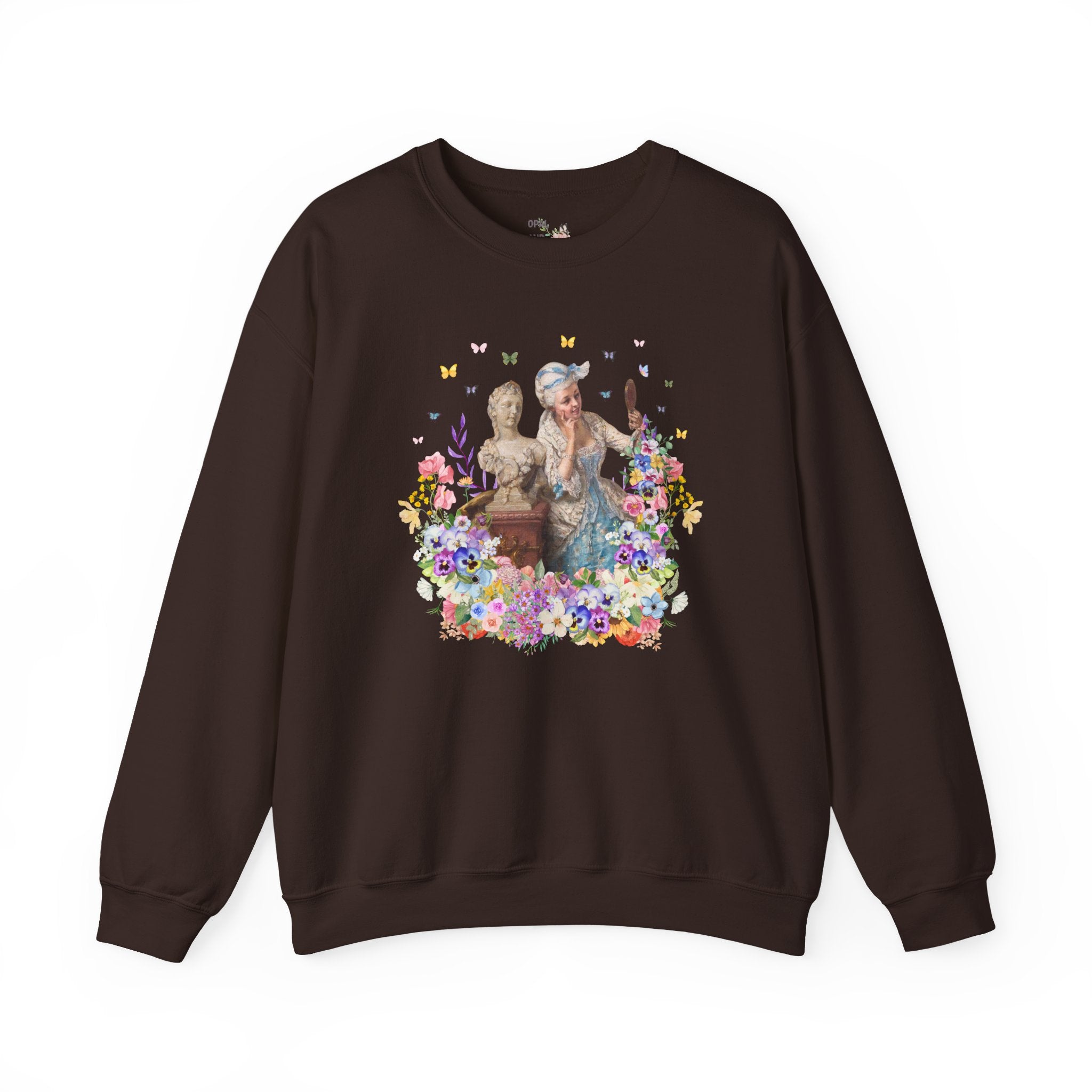 Classic Art History Statue Lover Swaetshirt for Artist Who Loves Roman History, Rococo Aesthetic Girly Maximalist Flower Collage Crewneck