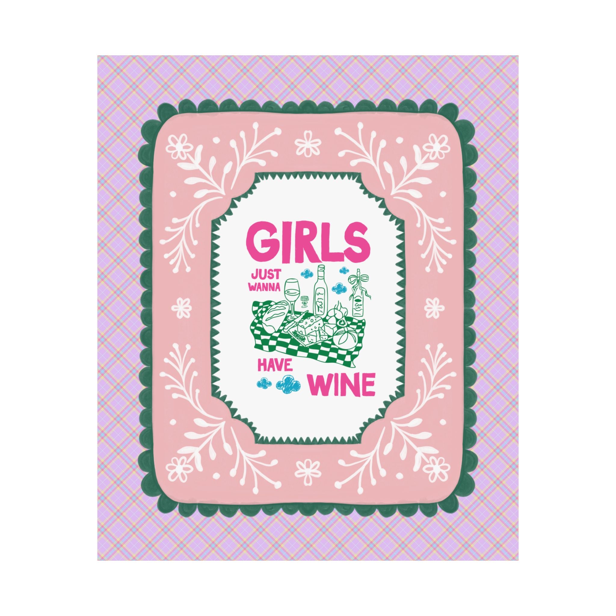 Girls Just Wanna Have Wine Drinking Poster Print for First Apartment, Funny Saying Decor for Kitchen or Living Room, Funny Friend Gift