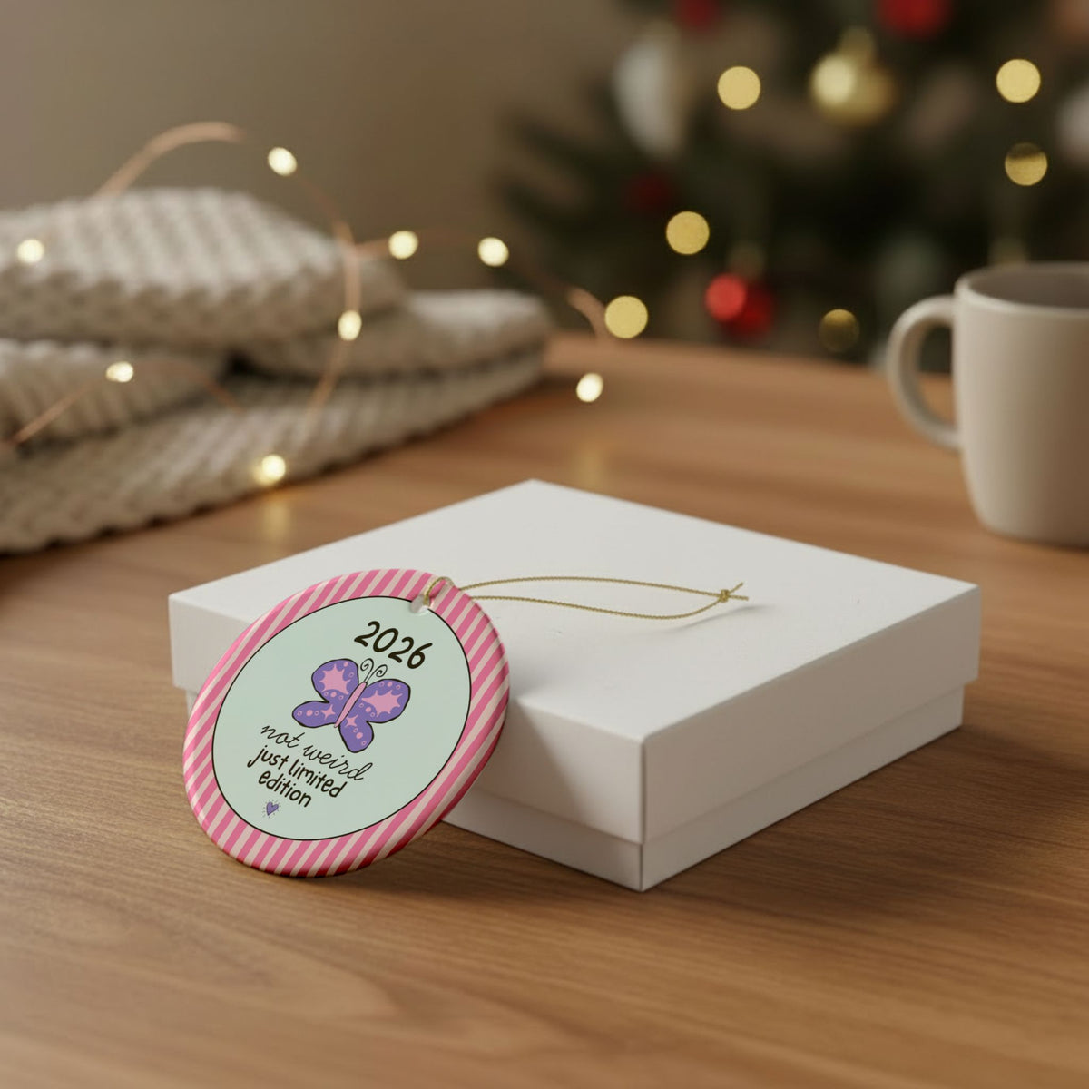 2026: Not Weird, Just Limited Edition Christmas Ornament | Funny Nostalgic Holiday Ornament with Butterfly and Stripes