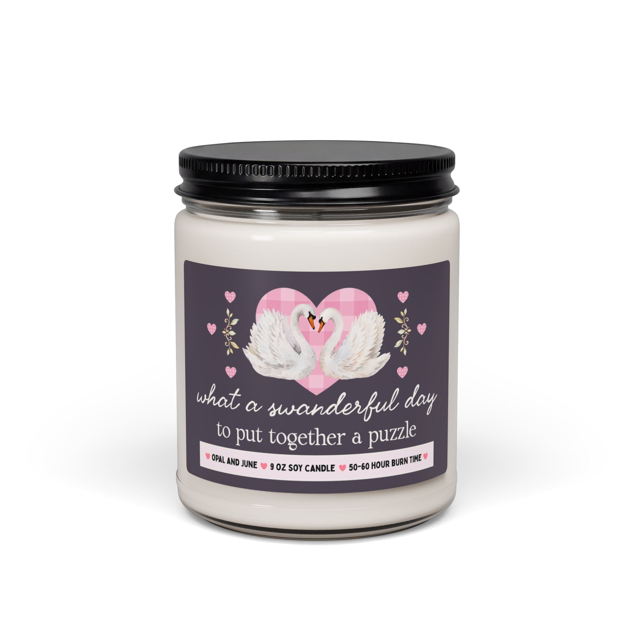 Cute Puzzle Lover Gift, Candle with Swans: What a Swanderful Day to Put Together a Puzzle, 9 Oz Soy Candle For Sister Who Loves Puzzles