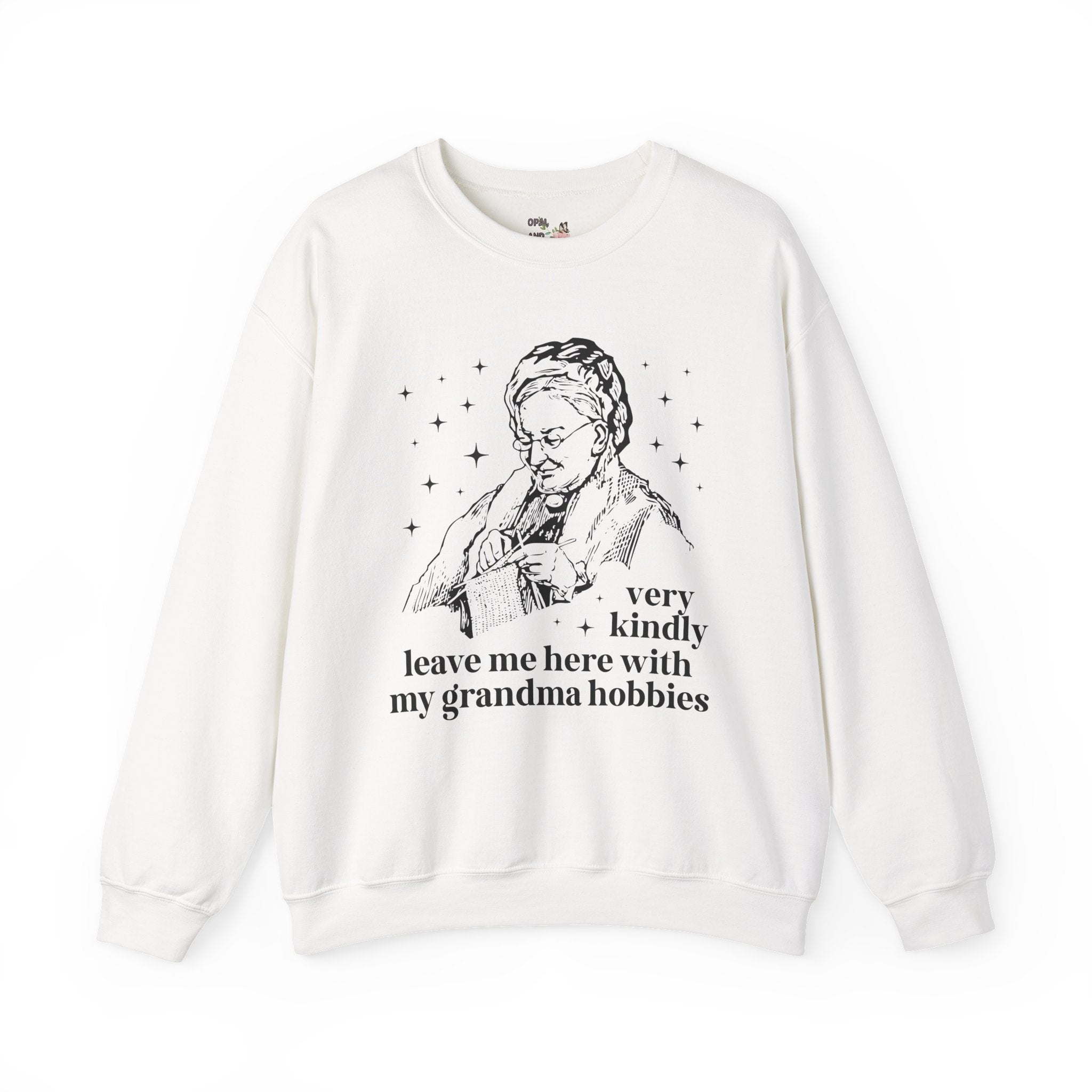 Cute Knitting Lover Sweatshirt for Daughter or Sister Who Knits: Leave Me Alone with My Grandma Hobbies, Funny Sarcastic Crewneck with Stars