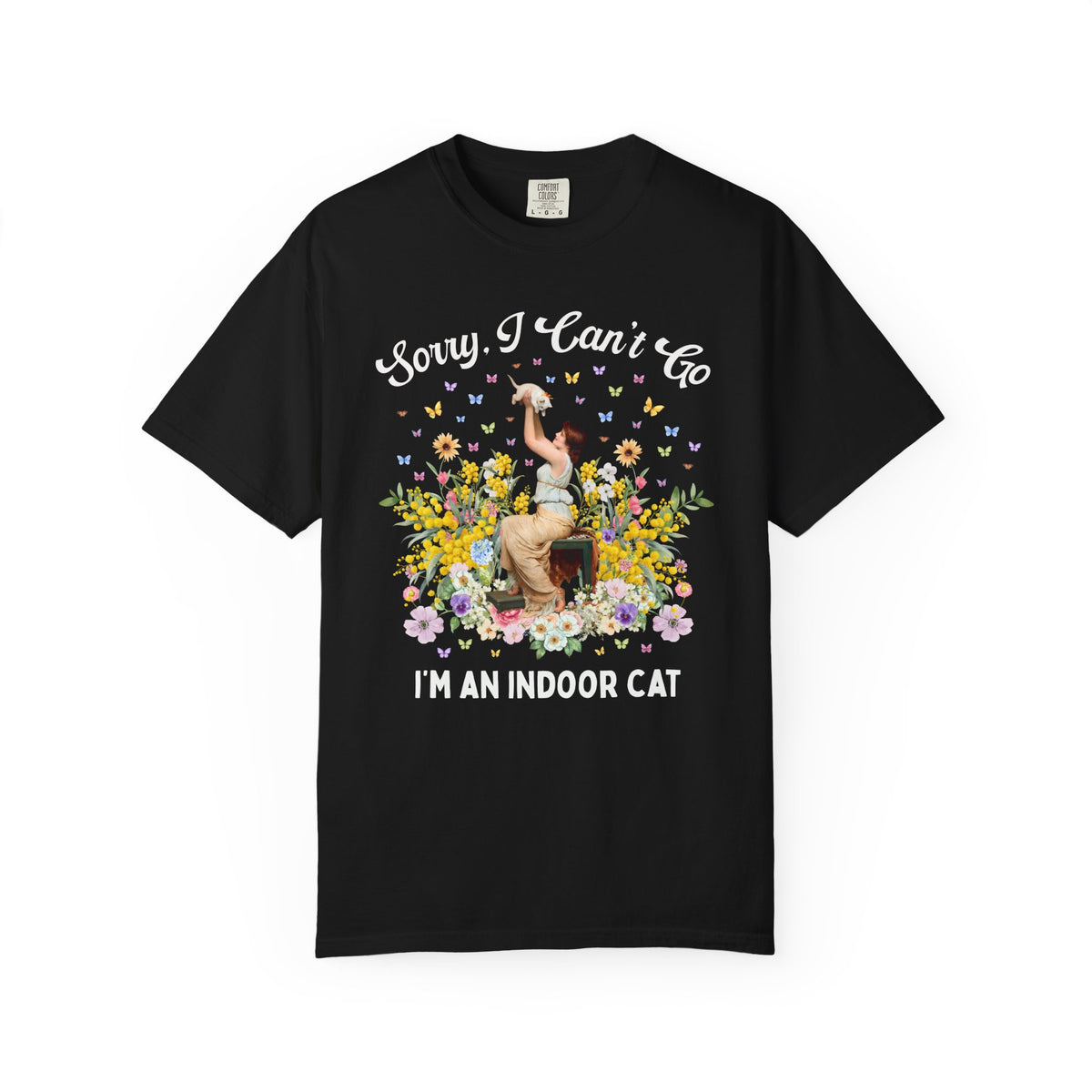 Sorry I Can't Go, I'm an Indoor Cat: Silly Art History Buff T-Shirt for Art Historian or Introverted Cat Mom or Cat Dad