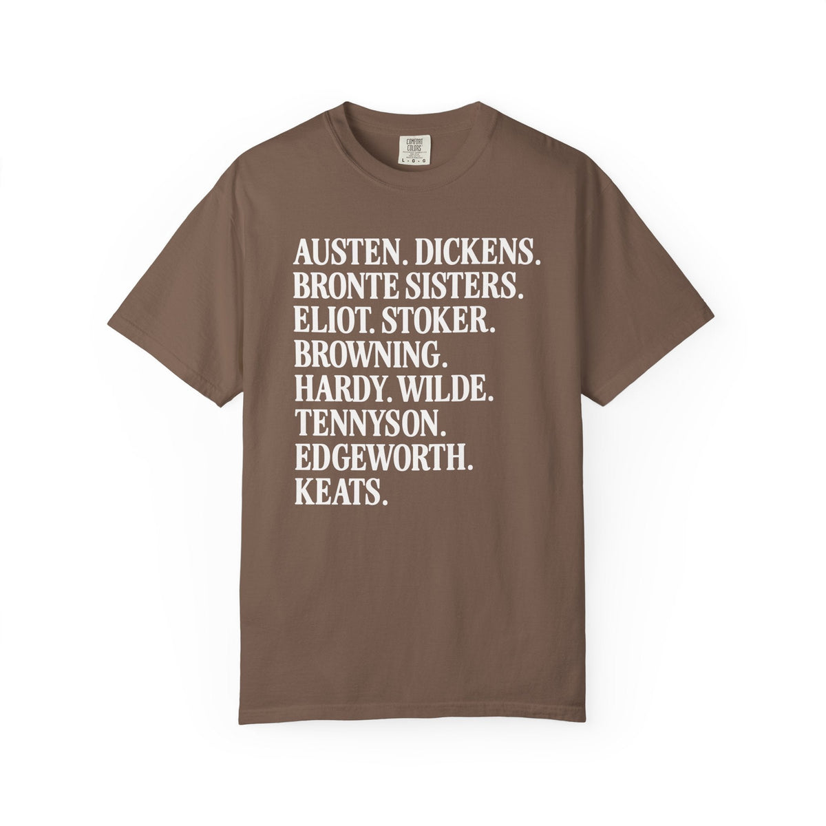 19th Century English and Irish Famous Writers and Novelists Tee Shirt: List of 1800s Writers Including Jane Austen, George Eliot, Bram Stoker - Opal and June