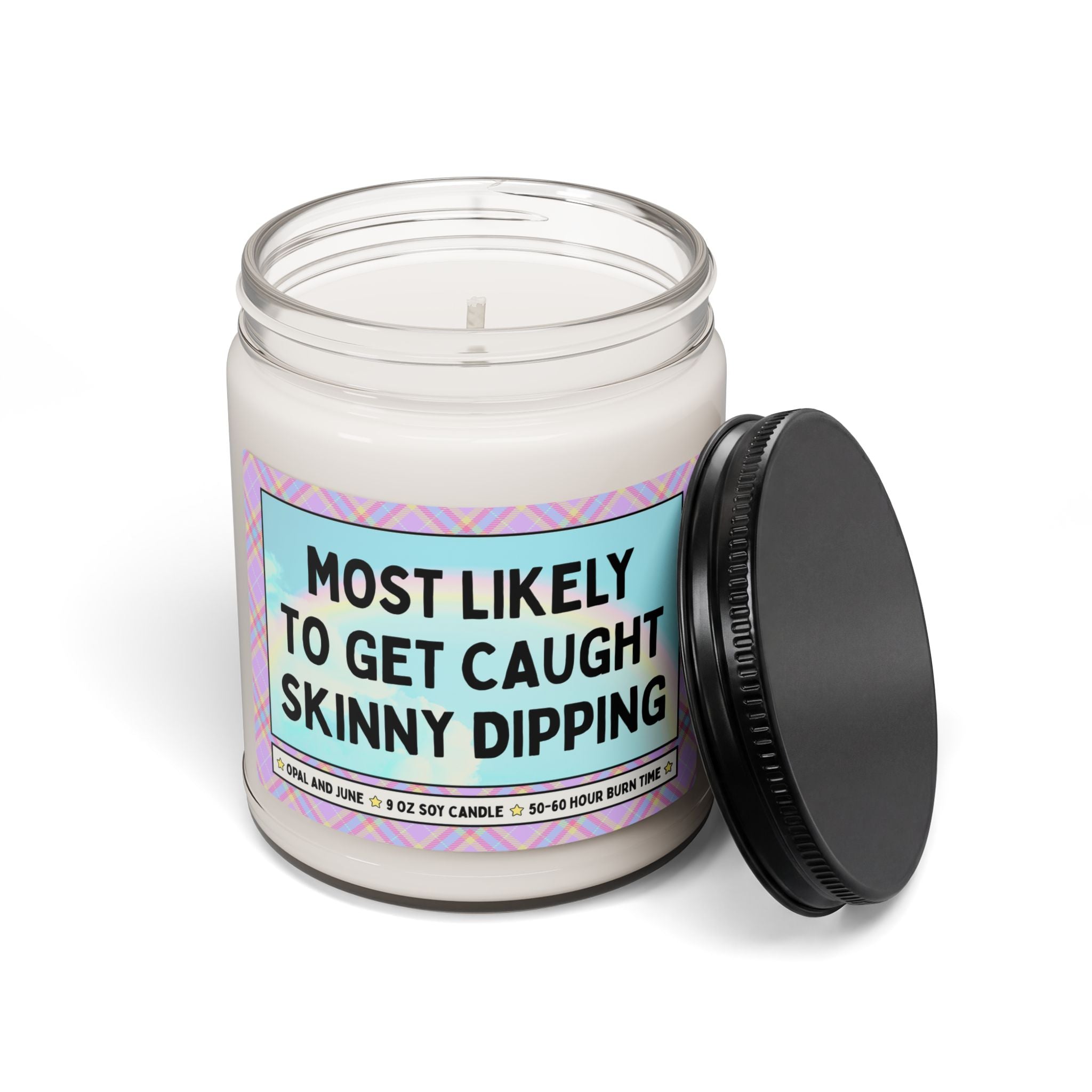 Most Likely to Make a Get Caught Skinny Dipping: Funny Friend Gift for Birthday or Silly Superlative Group Friend or Family Member Gift, 9 Oz Soy Candle