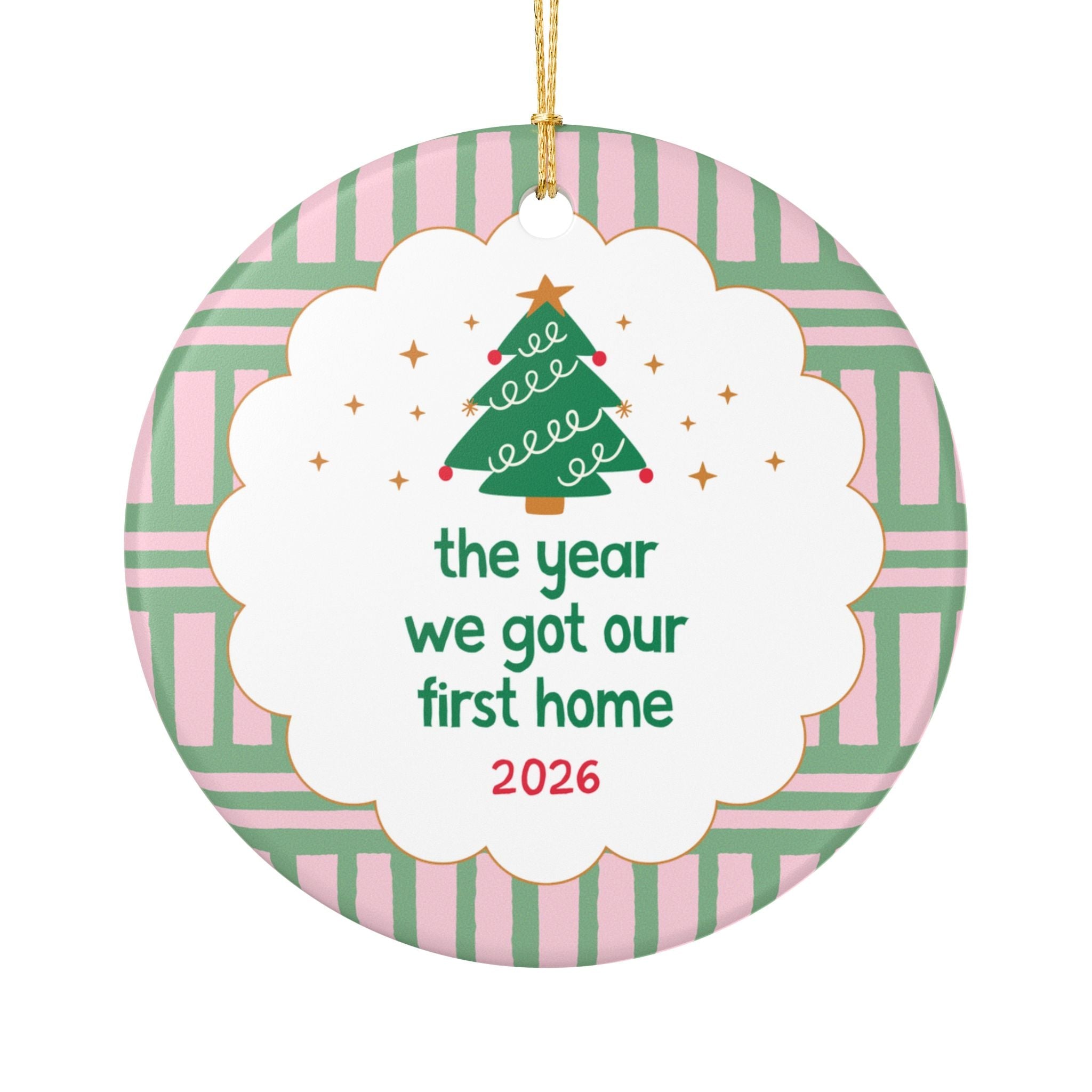 2026: The Year We Got Our First Home Nostalgic Holiday Ornament with Stripes, New Homeowner Gift for Couple Who Bought Their First Home - Opal and June
