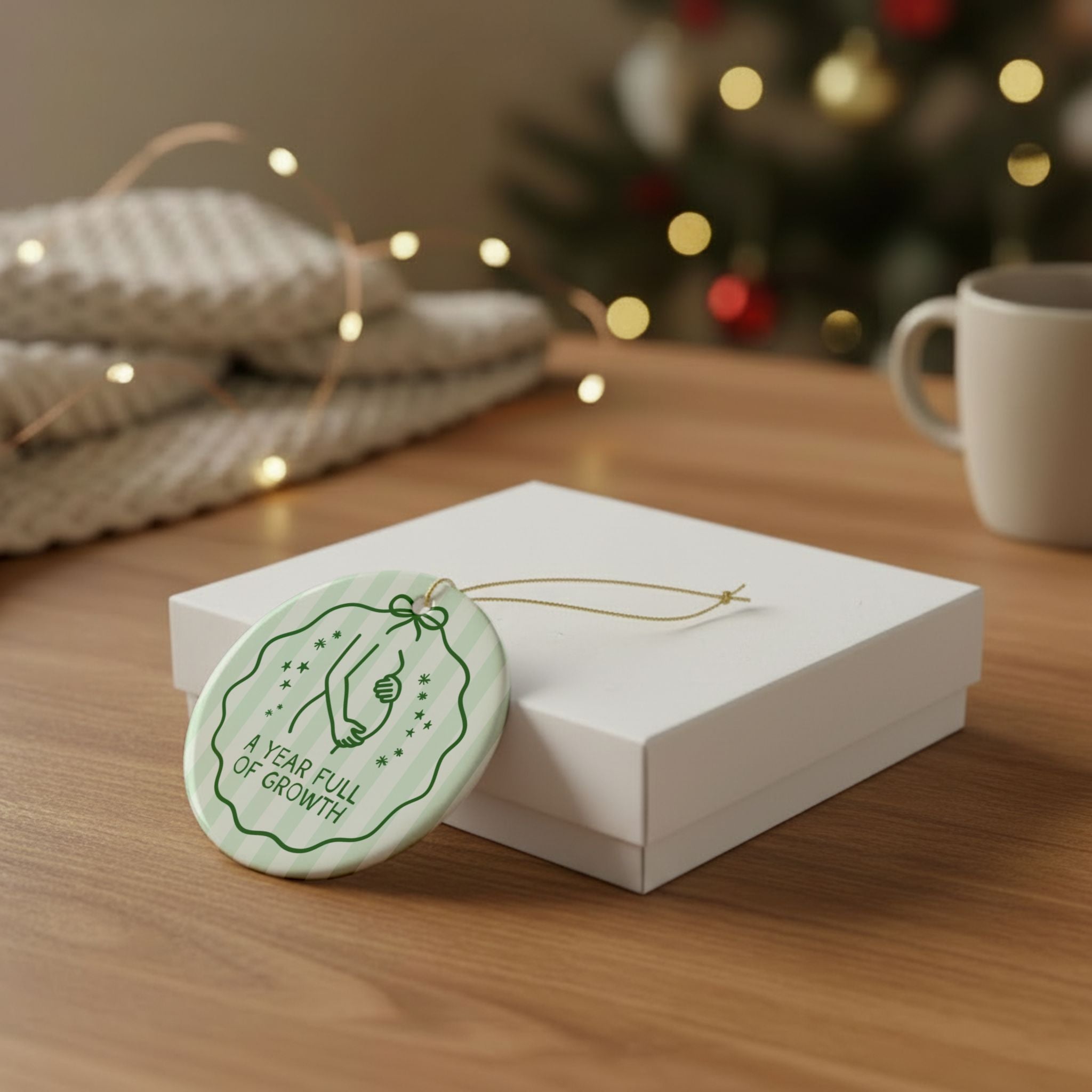 Pregnant Mama Striped Holiday Ornament for Pregnant Wife or Partner: A Year Full of Growth Pregnancy Christmas Xmas Ornament from Sister