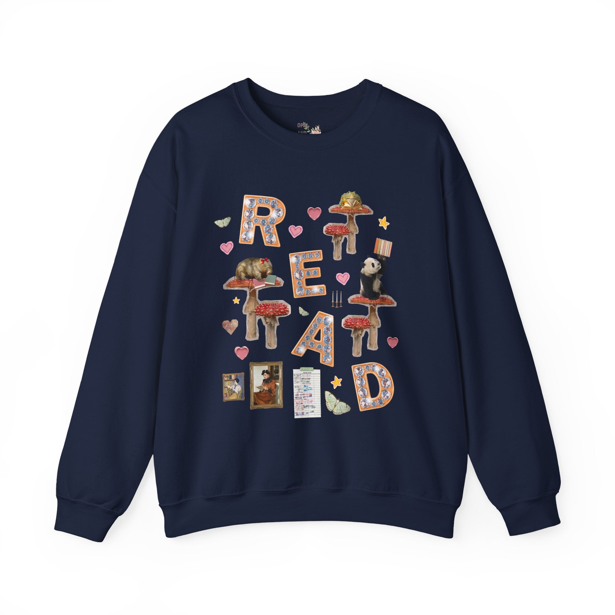 Read Animal Lover Sweatshirt with Famous Paintings and Hearts, Cute 90s Aesthetic Book Lover or Bookworm Crewneck for School Librarian or Reader