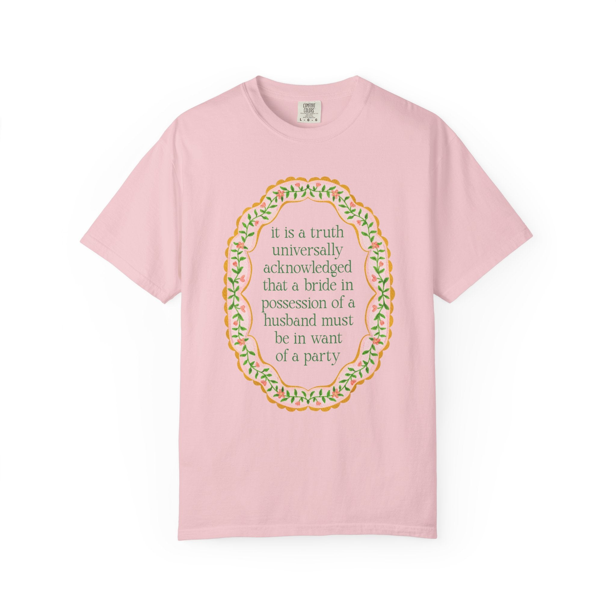 Jane Austen Bachelorette Tee Shirt for Romance Reader or Book Lover: Floral Pride and Prejudice T-Shirt, Matching Bride and Bachelorette Tee