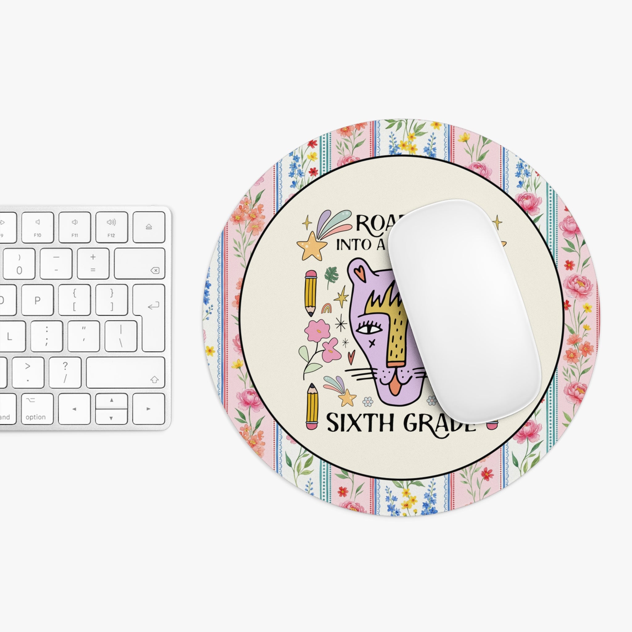 Sixth Grade Teacher Mousepad: Roaring Into a Great Day of Sixth Grade, Colorful Animal Lover Mousepad, Sixth Grade Teacher Appreciation Gift