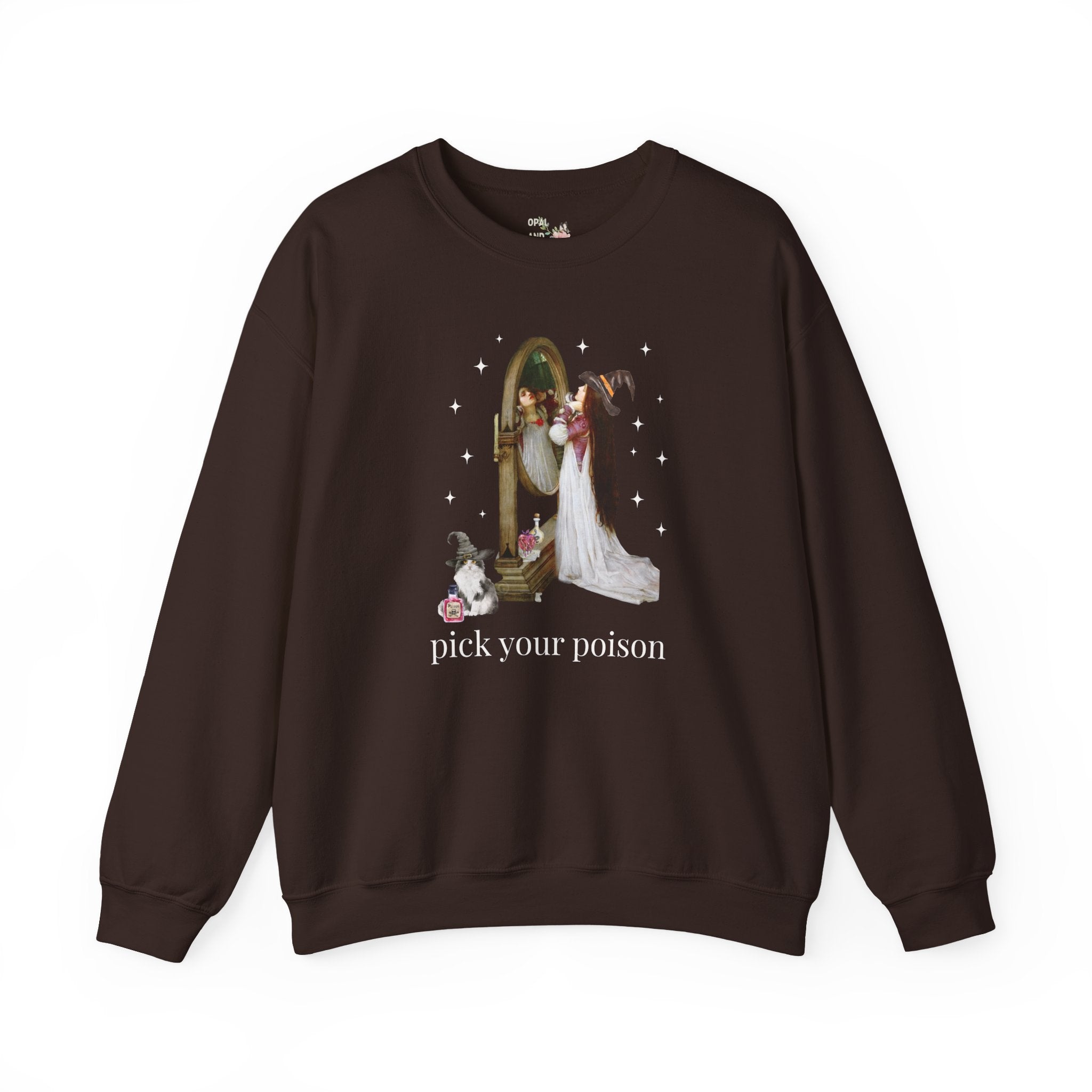 Halloween Art History Sweatshirt: Pick Your Poison | Spooky Art History Buff Crewneck, Famous Painting by John William Waterhouse, Cat Lover