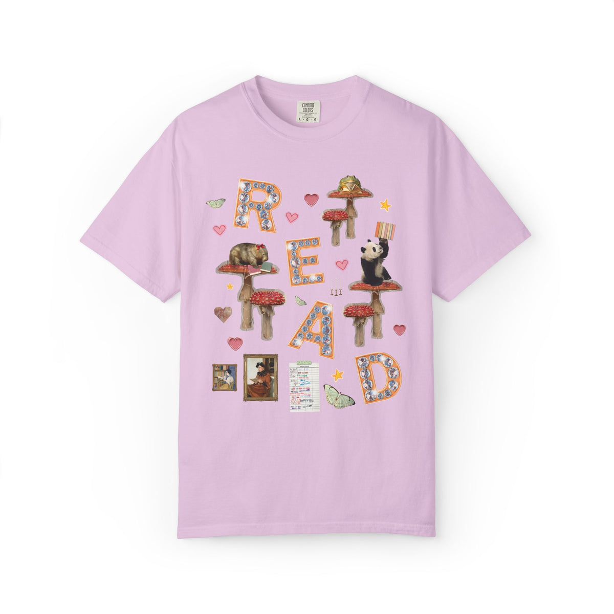 Read Animal Lover T-Shirt with Famous Paintings and Hearts, Cute 90s Aesthetic Book Lover or Bookworm T-Shirt for School Librarian or Reader