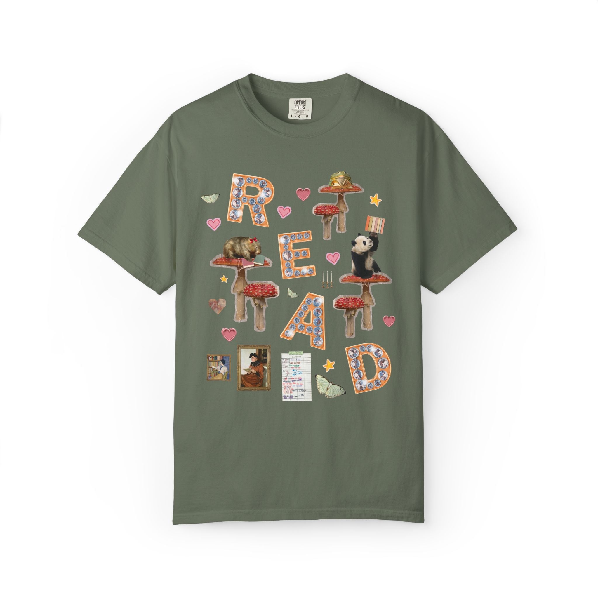 Read Animal Lover T-Shirt with Famous Paintings and Hearts, Cute 90s Aesthetic Book Lover or Bookworm T-Shirt for School Librarian or Reader