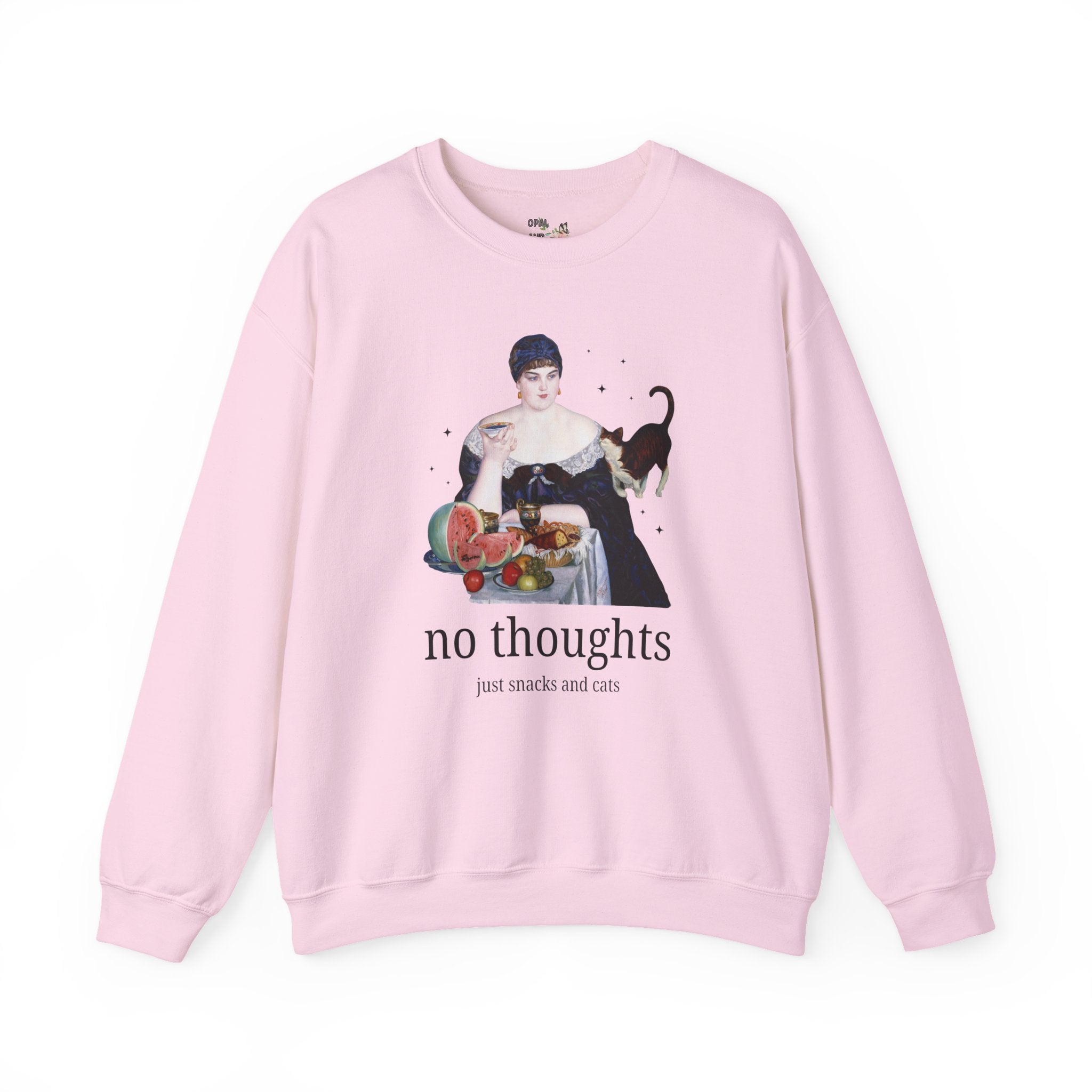 Art History Lover Sweatshirt for Cat Mom or Cat Dad: No Thoughts, Just Snacks and Cats, Silly 19th Century Art Lover Crewneck with Stars