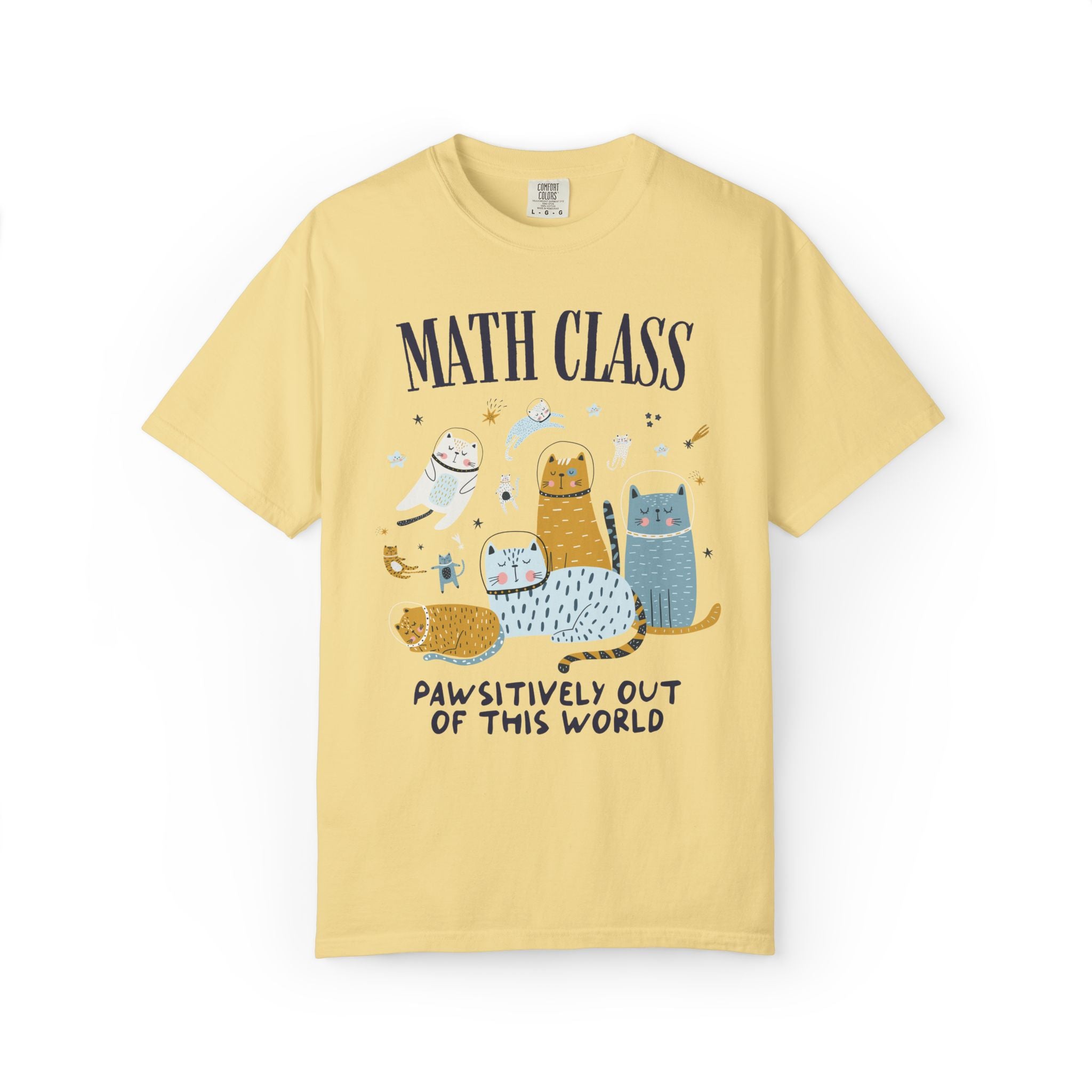 Math Teacher Space Cat Tee Shirt with Astronaut Kittens and Stars: Pawsitively Out of This World Teacher Team T-Shirt for Cat Lover