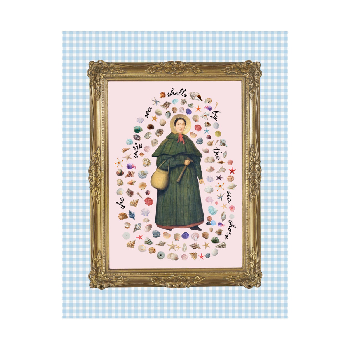 Speech Therapist Mary Anning Poster Print for Dinosaur Lover or Seashell Collector, Cute Conchologist or Elementary SLP Teacher Print with Shells