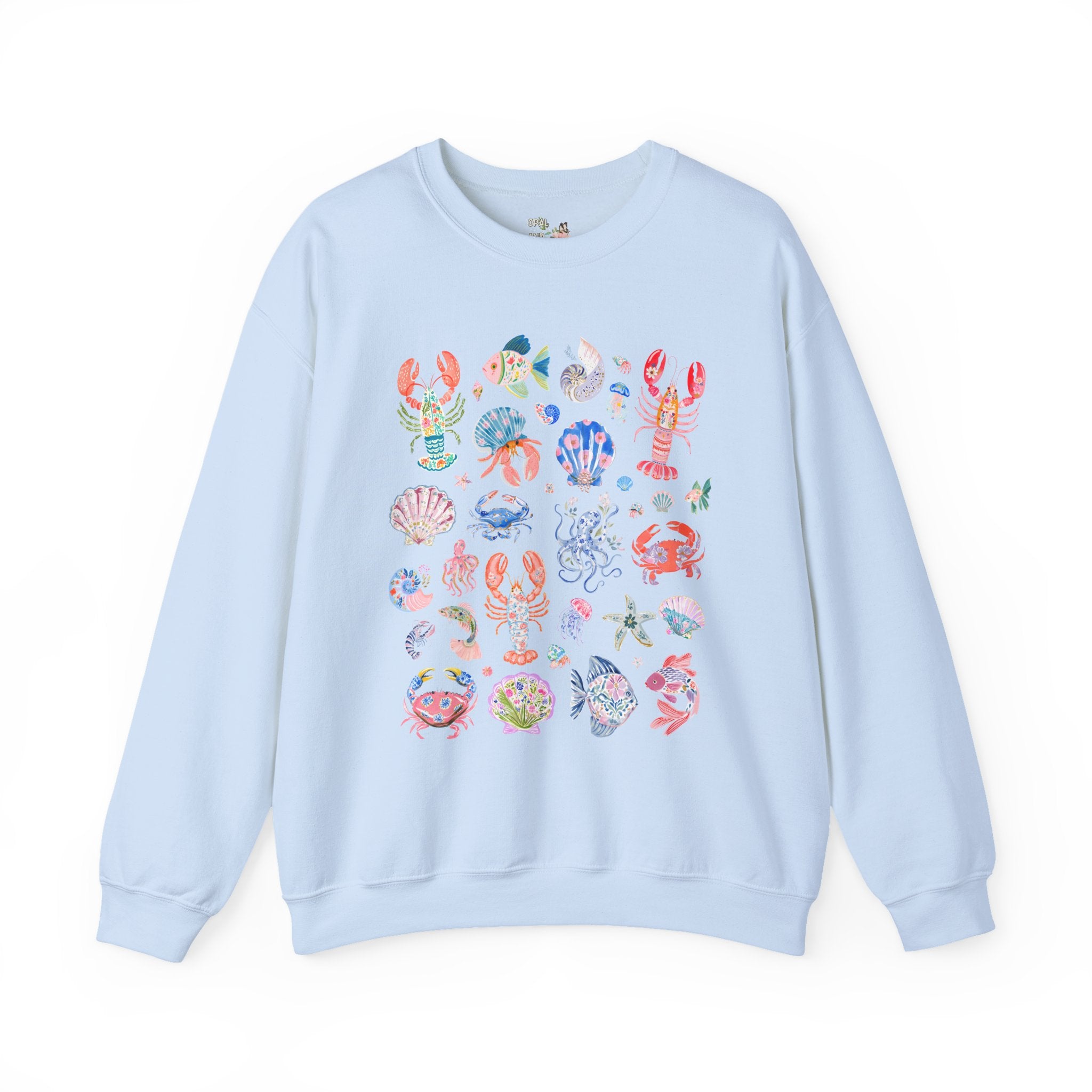 Floral Ocean Animal Lover Sweatshirt with Fish, Crabs, and Lobsters: Boho Flower Goblincore Crewneck for Trip to Beach, Matching Cruise Shirt