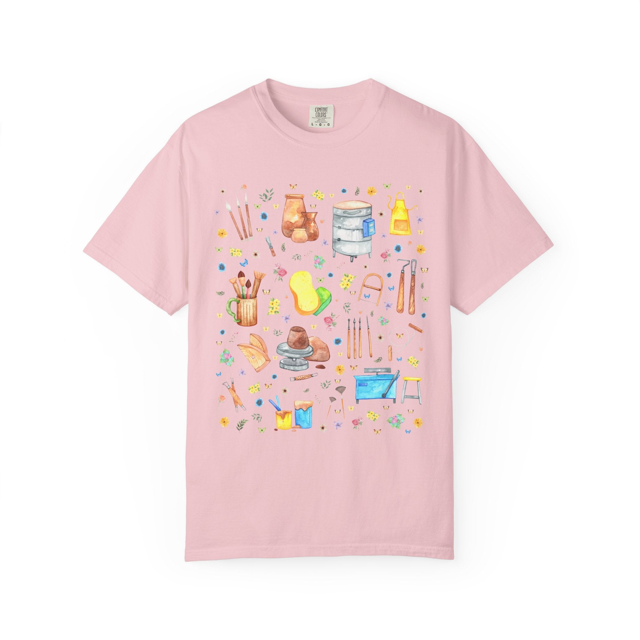Cute Pottery Tee Shirt for Ceramic Artist: Boho Whimsigoth T-Shirt for Friend Who Loves Pottery, High School Art Teacher Gift with Flowers