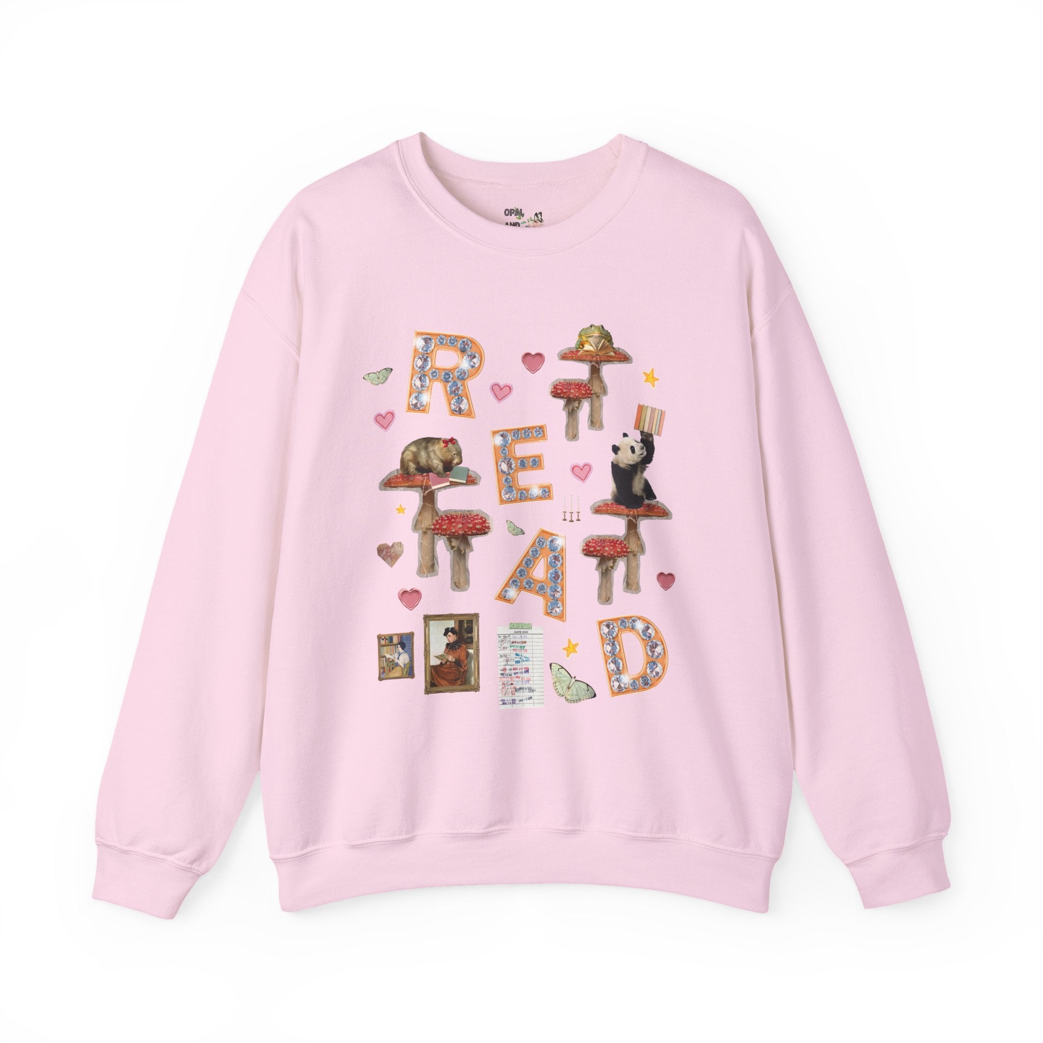 Read Animal Lover Sweatshirt with Famous Paintings and Hearts, Cute 90s Aesthetic Book Lover or Bookworm Crewneck for School Librarian or Reader