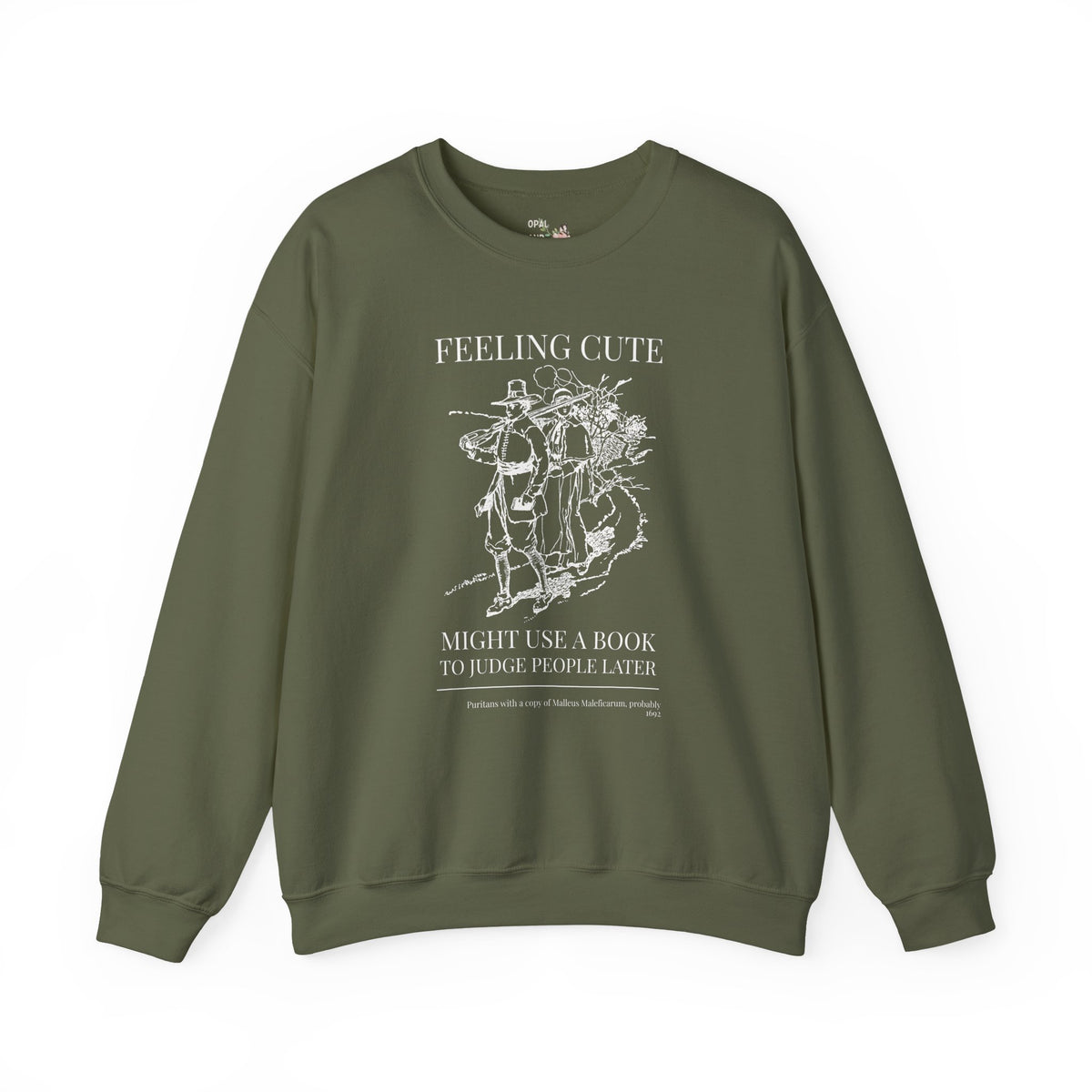 Feeling Cute, Might Use a Book to Judge People Later, Salem Witch Trial History, Malleus Maleficarum Bookish Sweatshirt for Spooky Season