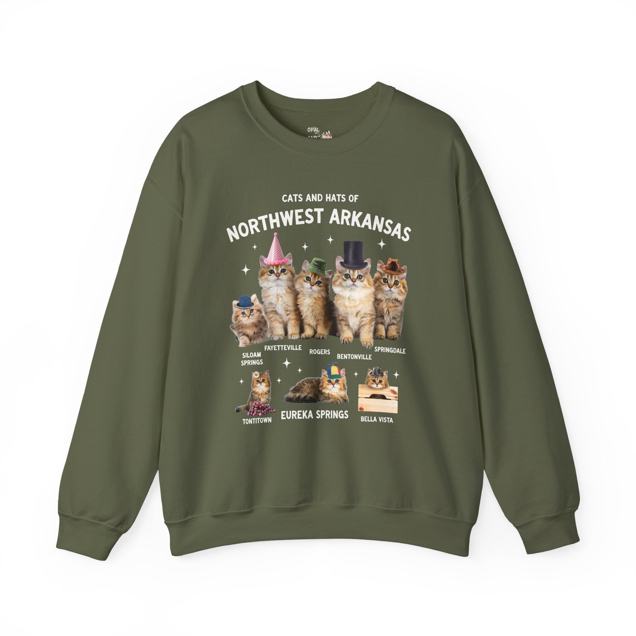Cats and Hats of Northwest Arkansas: Funny Dreamcore Cat Sweatshirt for Friend Living in Northwest Arkansas, Fayetteville Bentonville Rogers Eureka Springs Crewneck