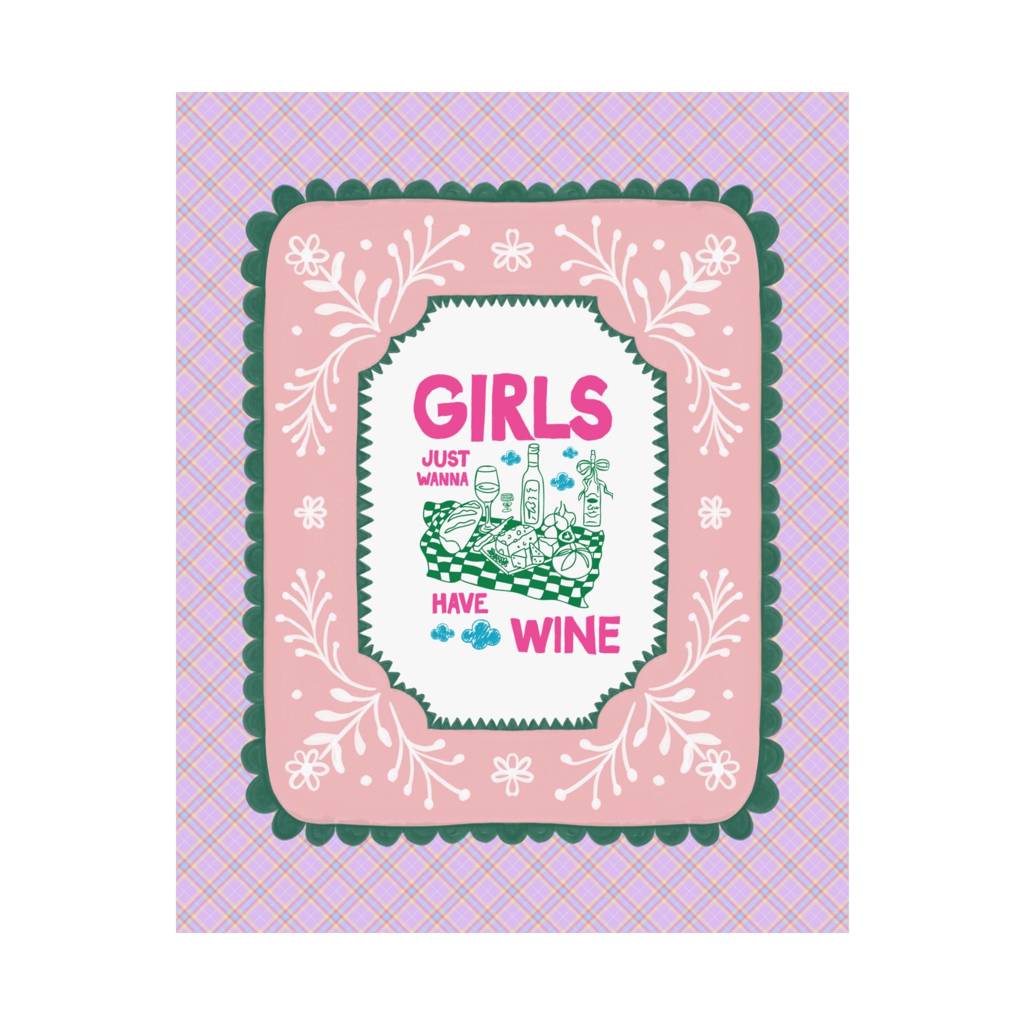 Girls Just Wanna Have Wine Drinking Poster Print for First Apartment, Funny Saying Decor for Kitchen or Living Room, Funny Friend Gift