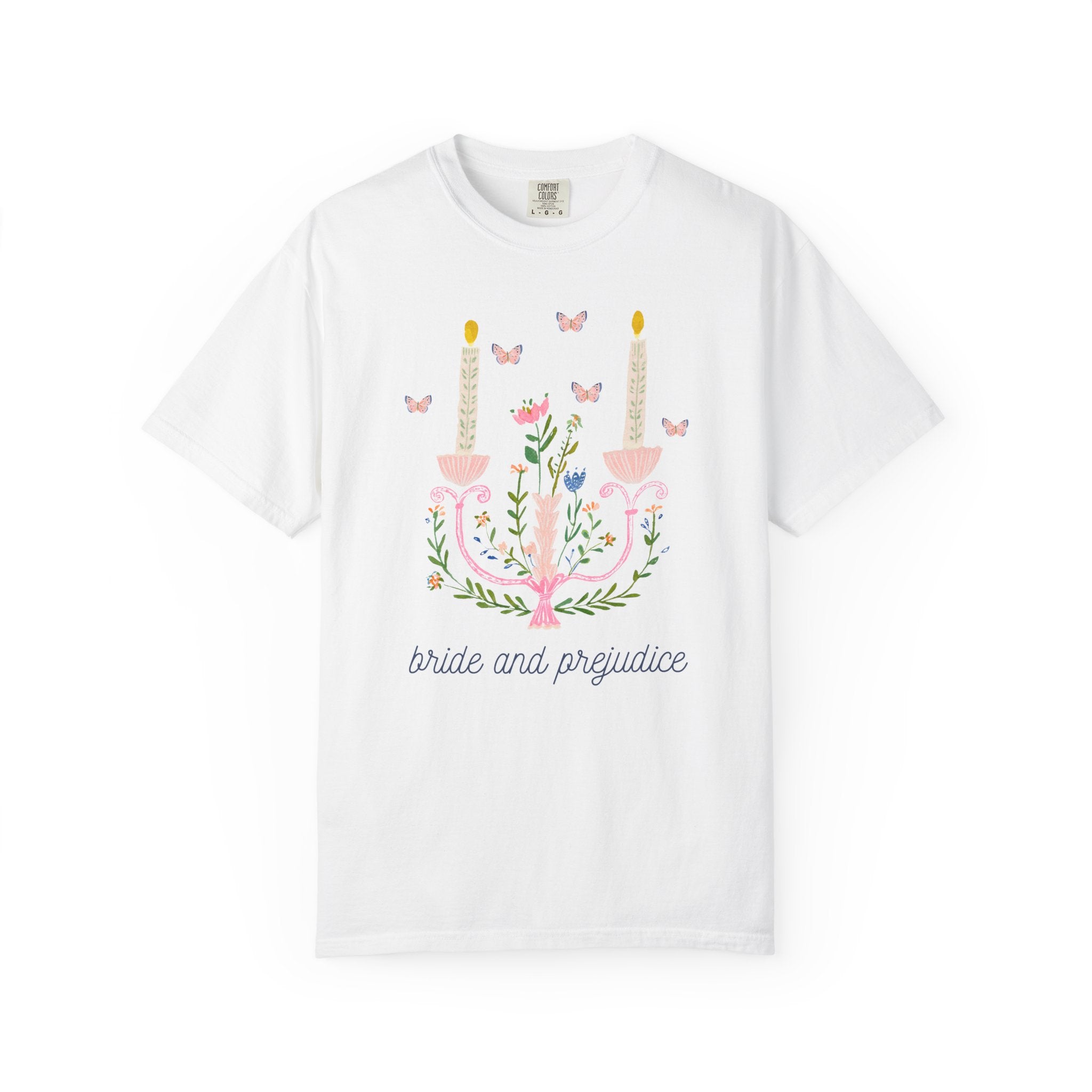 Jane Austen Bachelorette Tee Shirt for Book Lover: Bride and Prejudice, Floral Maximalist Kitschy Wedding Tee for Bookworm Bridal Party